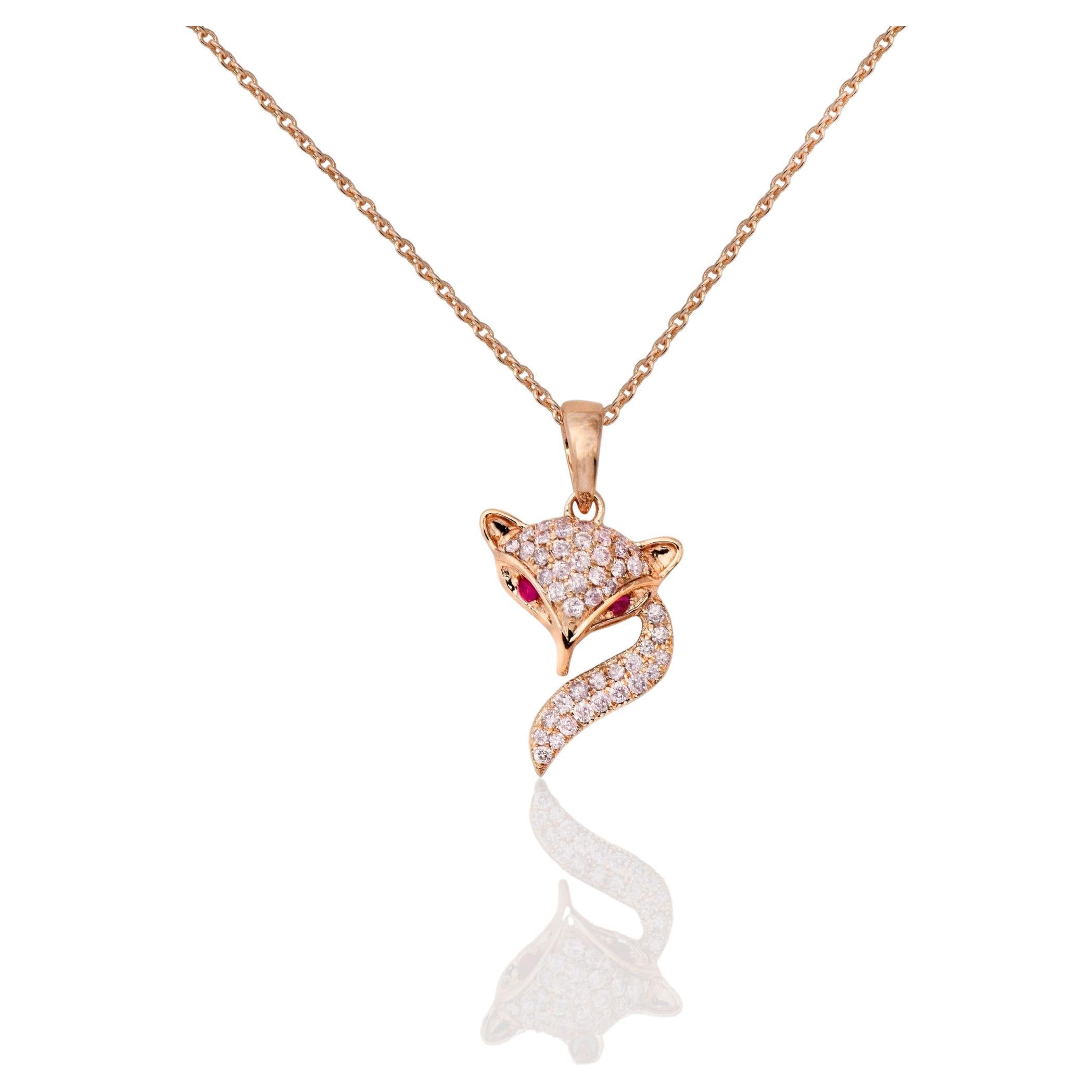 Halskette mit Anhänger, IGI 14K 0,36 Karat natürliche rosa Diamanten und Fuchsmuster