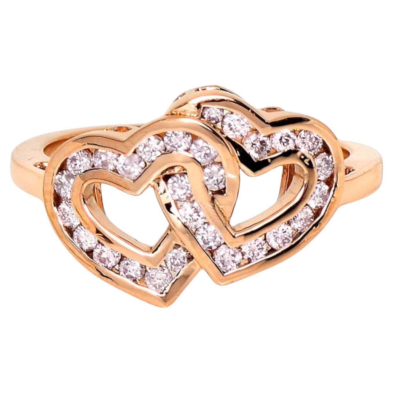 IGI 14K 0.40 ct Natural Pink Diamonds Cross Heart Design Antique Art Deco Ring For Sale