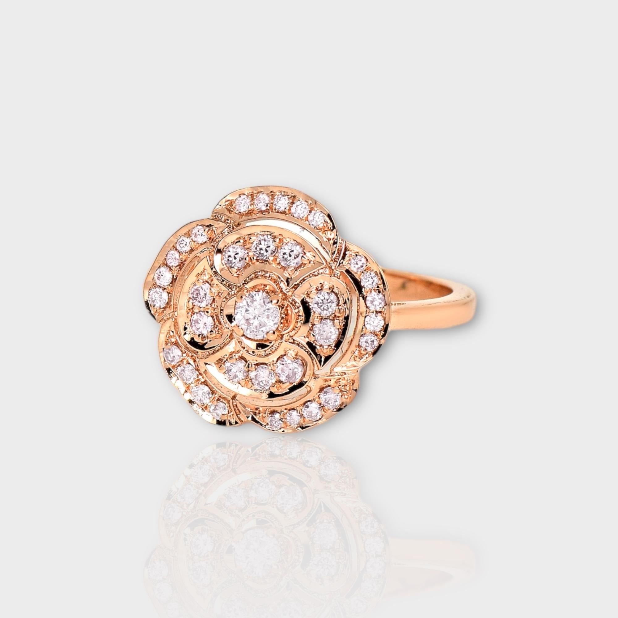 Round Cut IGI 14K 0.40 ct Natural Pink Diamonds Rose Design Antique Art Deco Ring For Sale