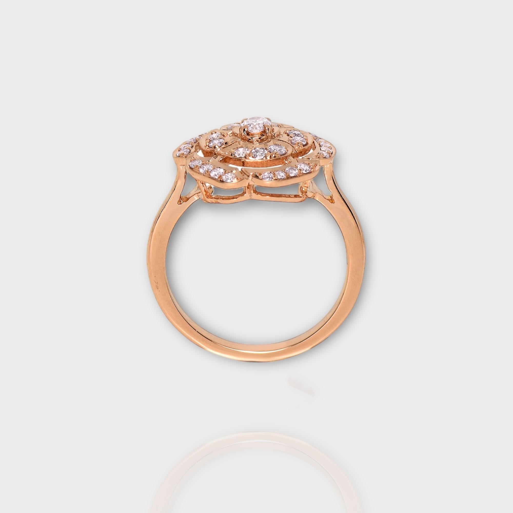 Women's IGI 14K 0.40 ct Natural Pink Diamonds Rose Design Antique Art Deco Ring For Sale
