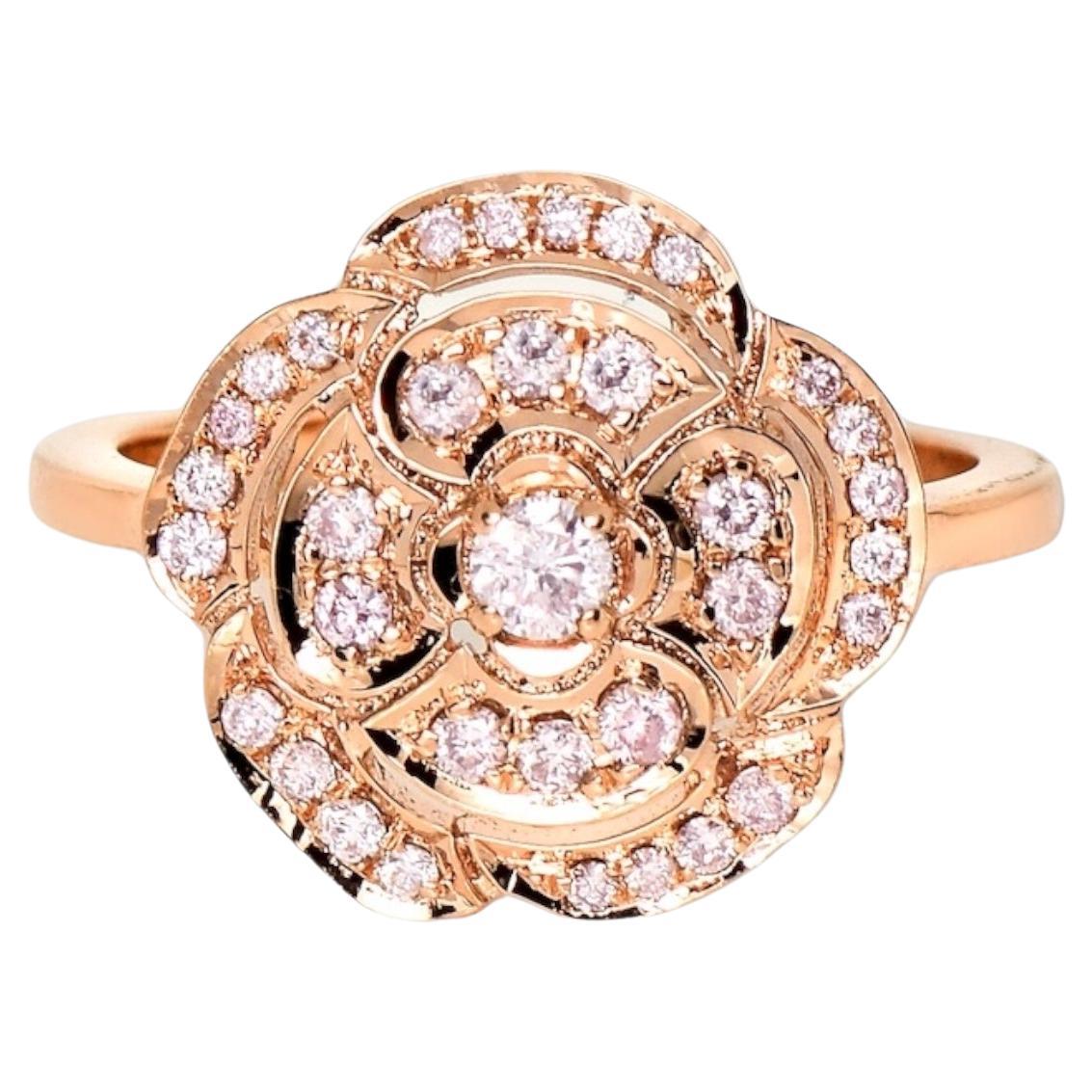 IGI 14K 0.40 ct Natural Pink Diamonds Rose Design Antique Art Deco Ring For Sale