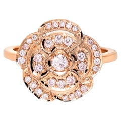 Antiker Art-Déco-Ring, IGI 14K 0,40 ct, natürliche rosa Diamanten, Rosendesign