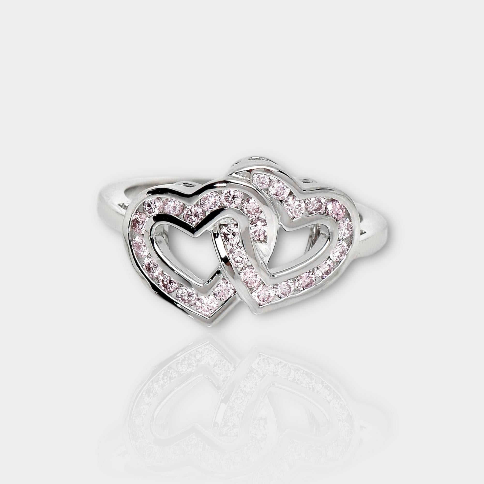 Contemporary IGI 14K 0.41 ct Natural Pink Diamonds Cross Heart Design Antique Art Deco Ring For Sale