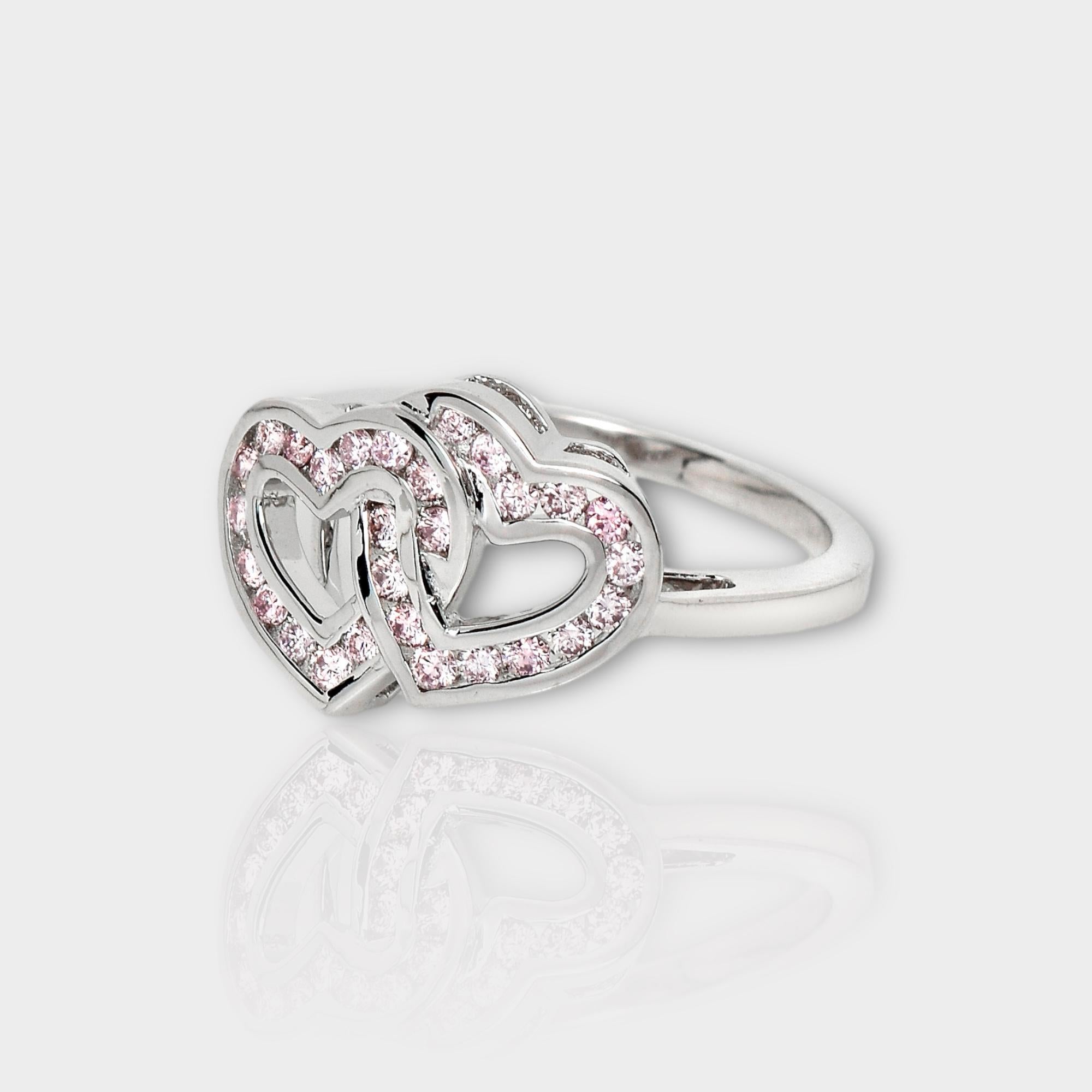 Round Cut IGI 14K 0.41 ct Natural Pink Diamonds Cross Heart Design Antique Art Deco Ring For Sale