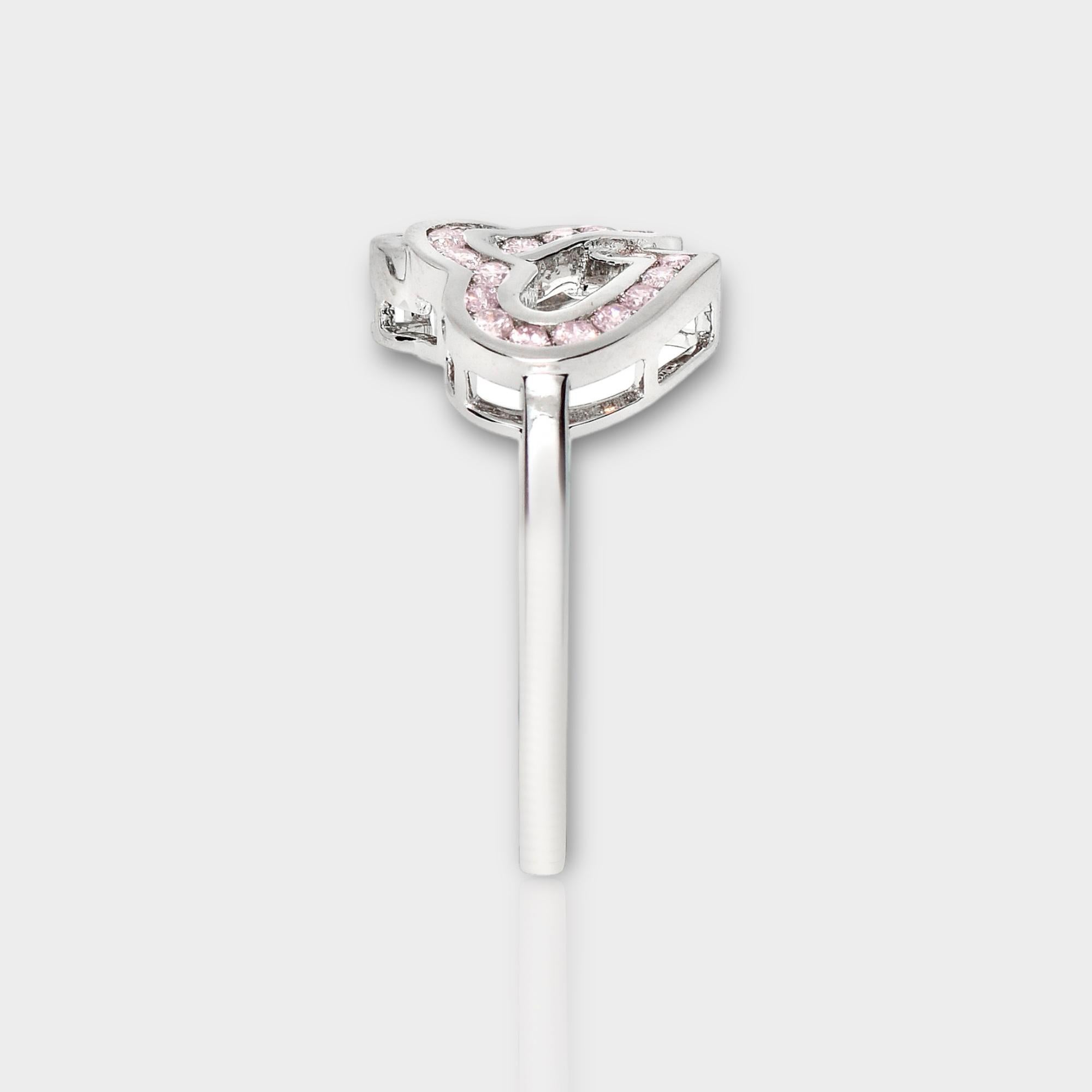 Women's IGI 14K 0.41 ct Natural Pink Diamonds Cross Heart Design Antique Art Deco Ring For Sale