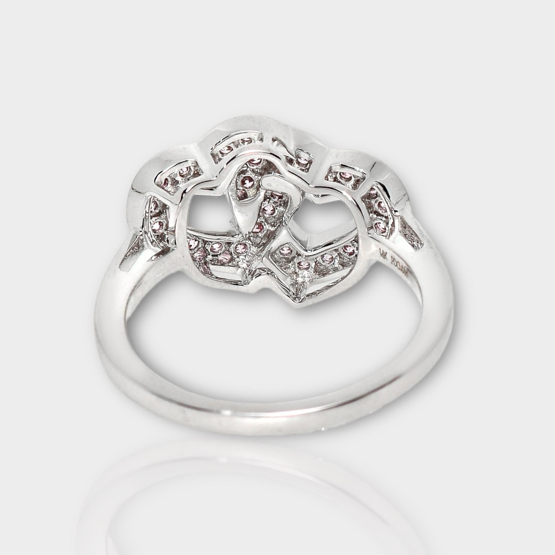 IGI 14K 0.41 ct Natural Pink Diamonds Cross Heart Design Antique Art Deco Ring For Sale 2