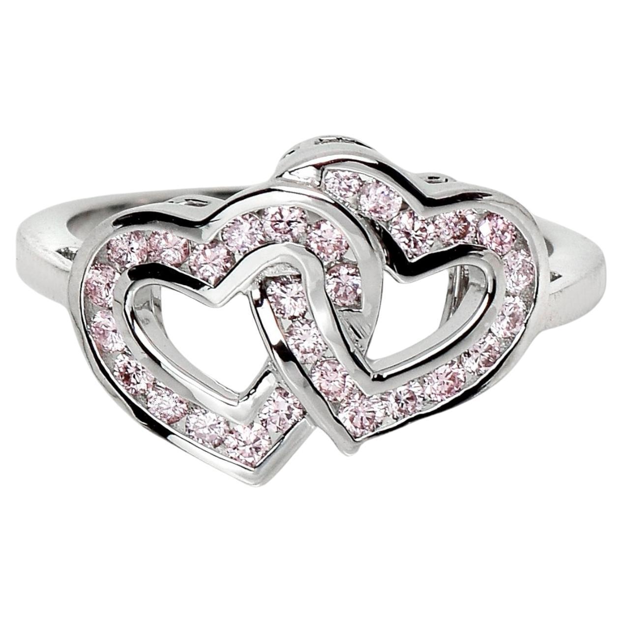 IGI 14K 0.41 ct Natural Pink Diamonds Cross Heart Design Antique Art Deco Ring For Sale