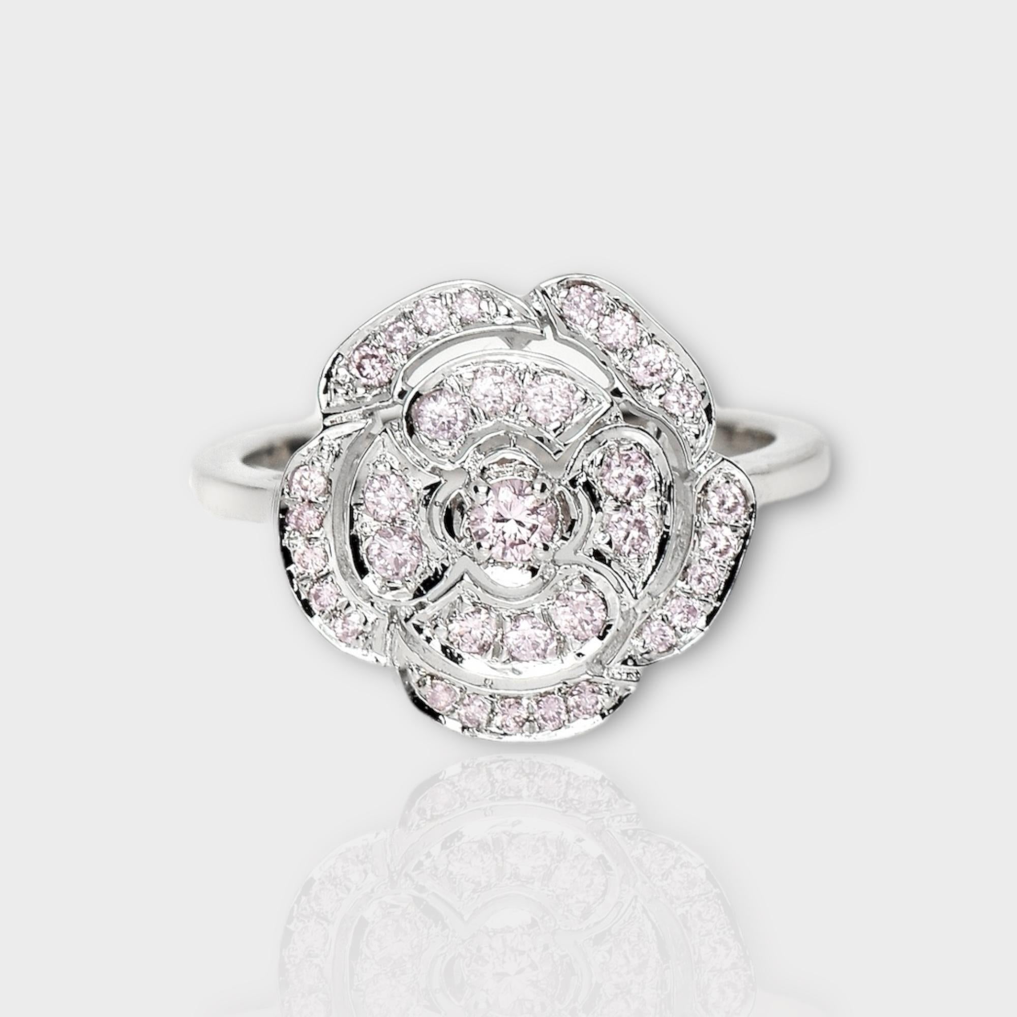 *IGI 14K 0.43 ct Natural Pink Diamonds Rose Design  Antique Art Deco Ring*

This band features a stunning design with a rose crafted from 14K white gold. It is set with natural pink diamonds weighing 0.43 carats.

This ring features colorful natural