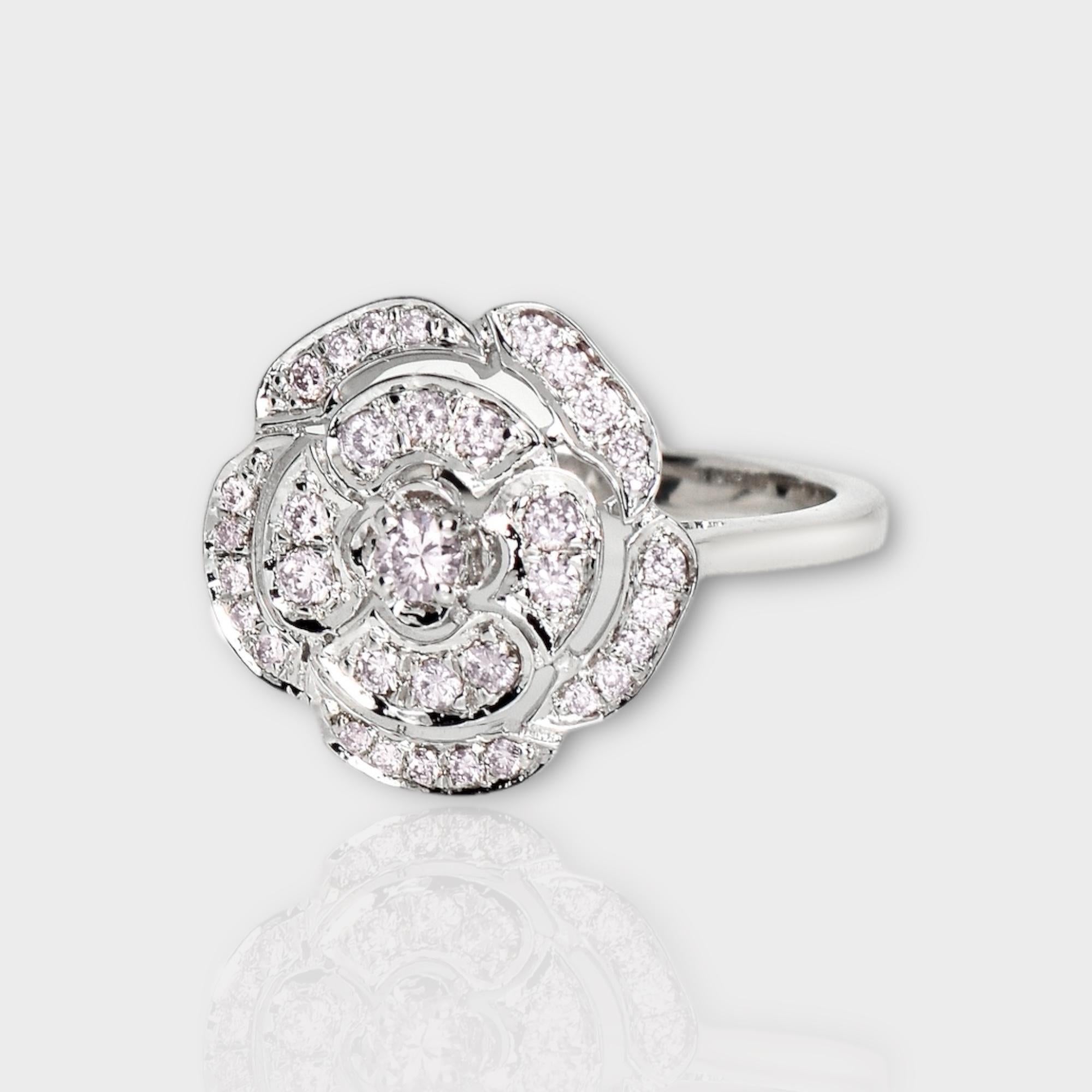 Round Cut IGI 14K 0.43 ct Natural Pink Diamonds Rose Design Antique Art Deco Ring For Sale