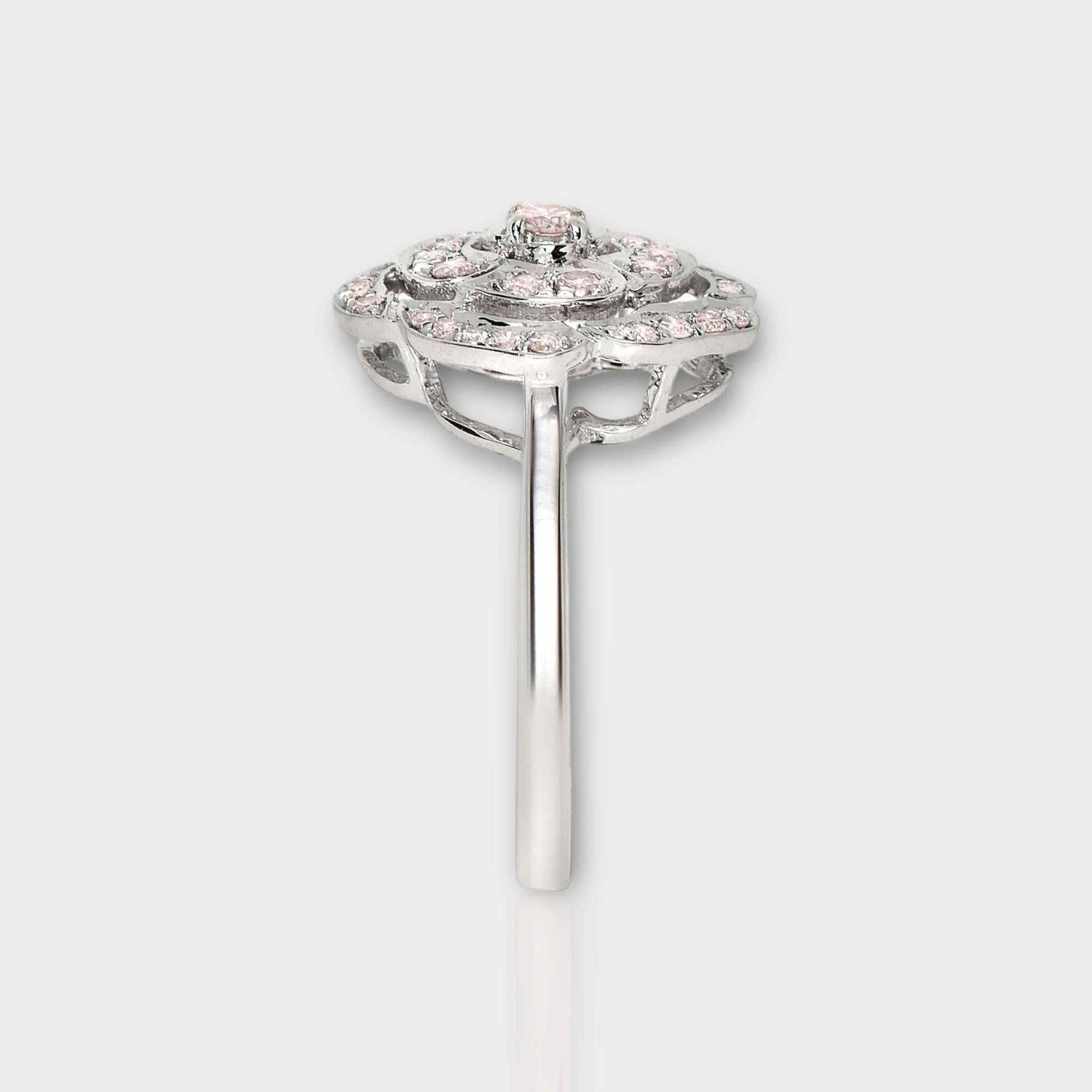 Women's IGI 14K 0.43 ct Natural Pink Diamonds Rose Design Antique Art Deco Ring For Sale