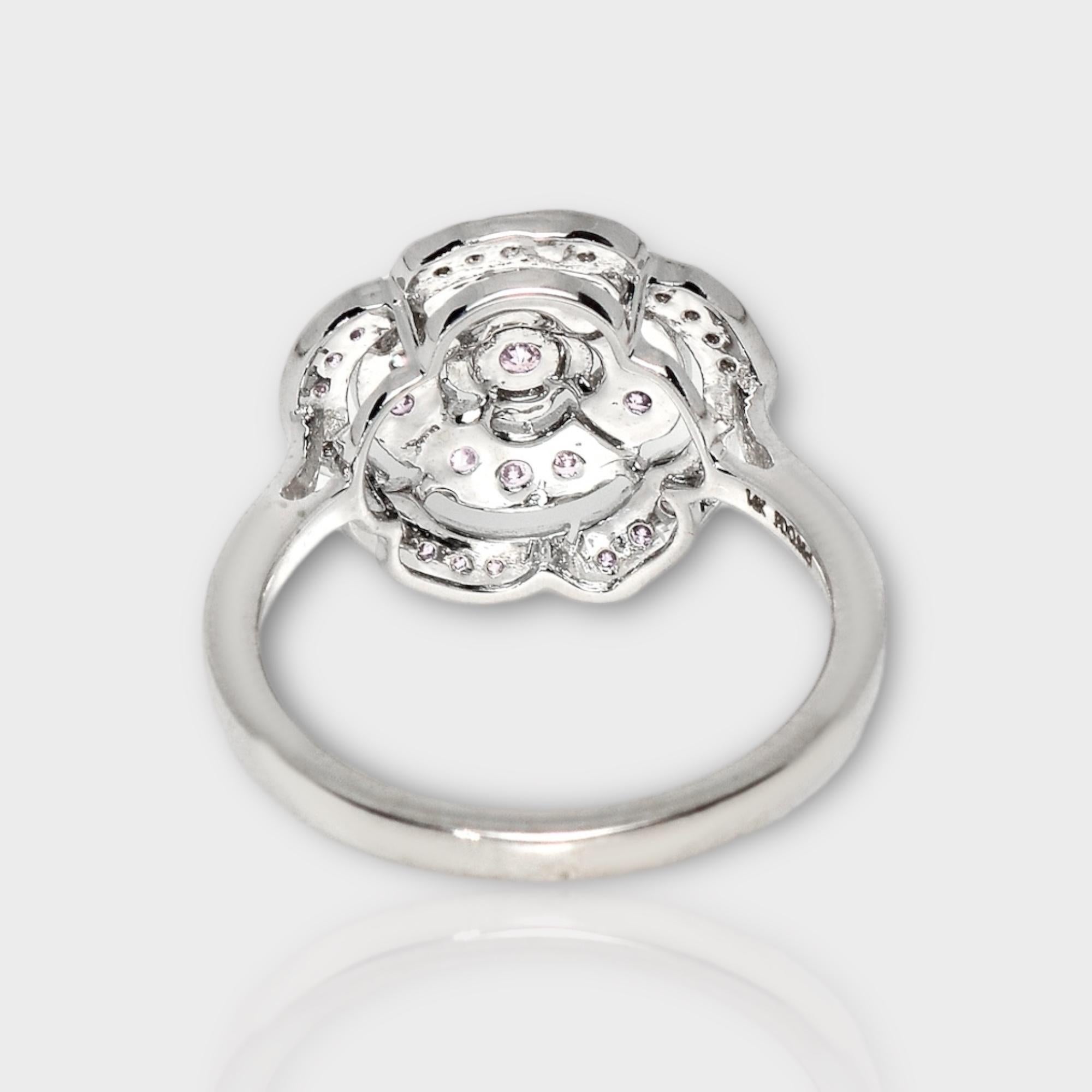 IGI 14K 0.43 ct Natural Pink Diamonds Rose Design Antique Art Deco Ring For Sale 2