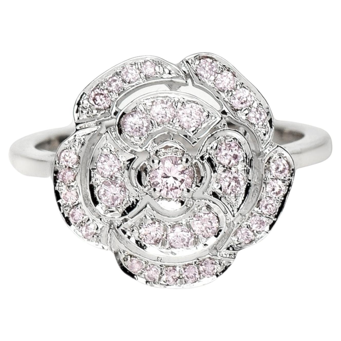 IGI 14K 0.43 ct Natural Pink Diamonds Rose Design Antique Art Deco Ring For Sale