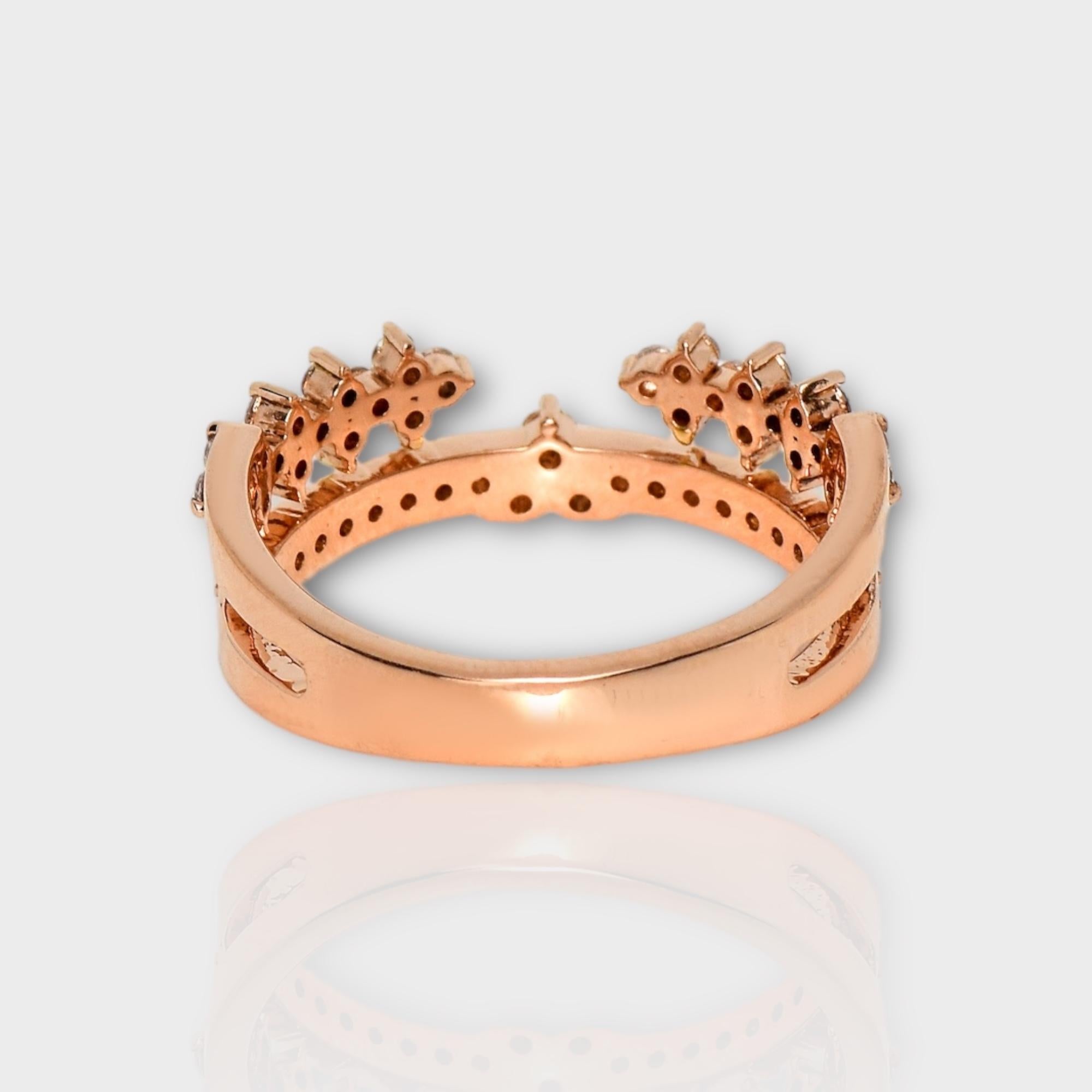 IGI 14K 0.51 ct Natural Pink Diamonds Vintage Crown Design Engagement Ring For Sale 2