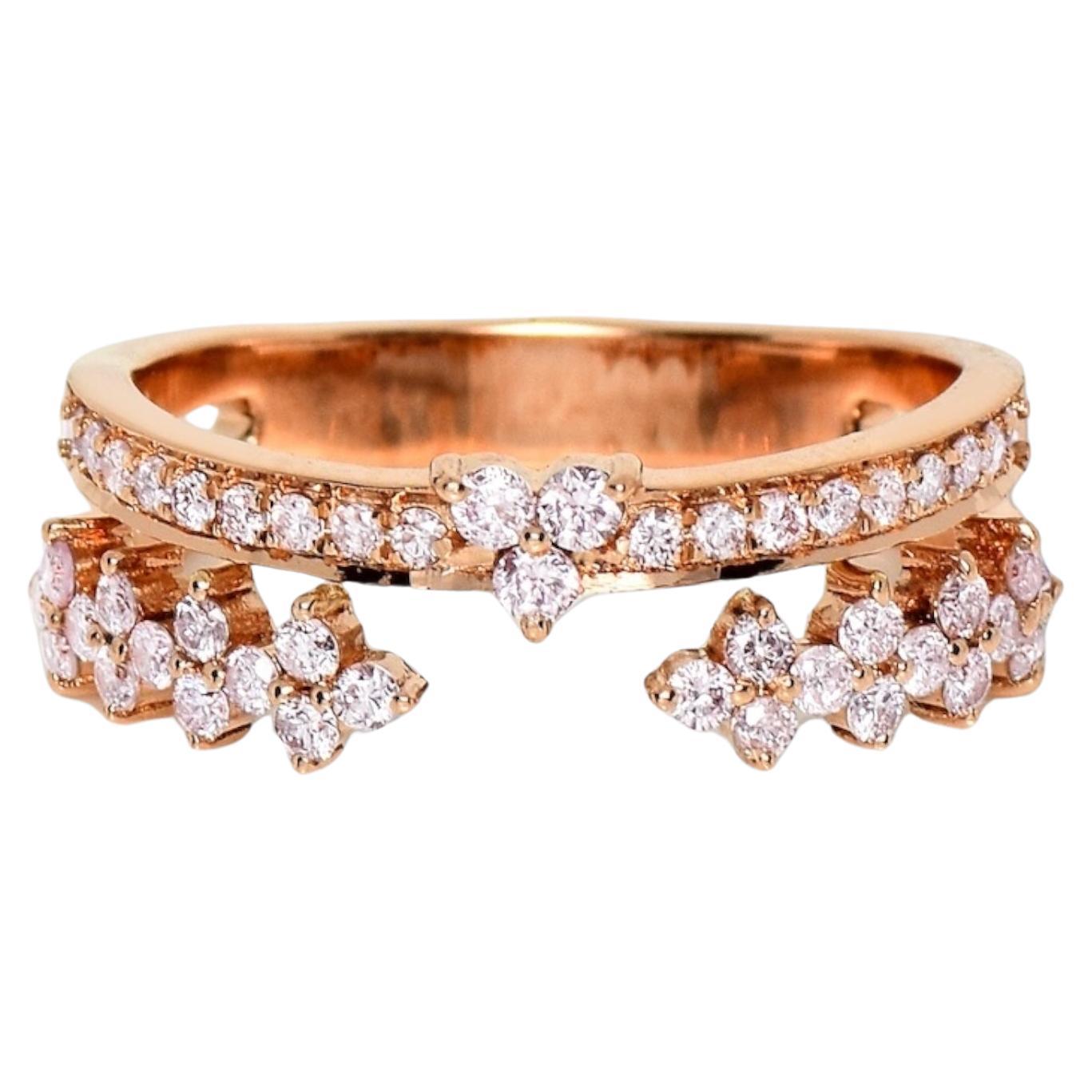 IGI 14K 0.51 ct Natural Pink Diamonds Vintage Crown Design Engagement Ring For Sale