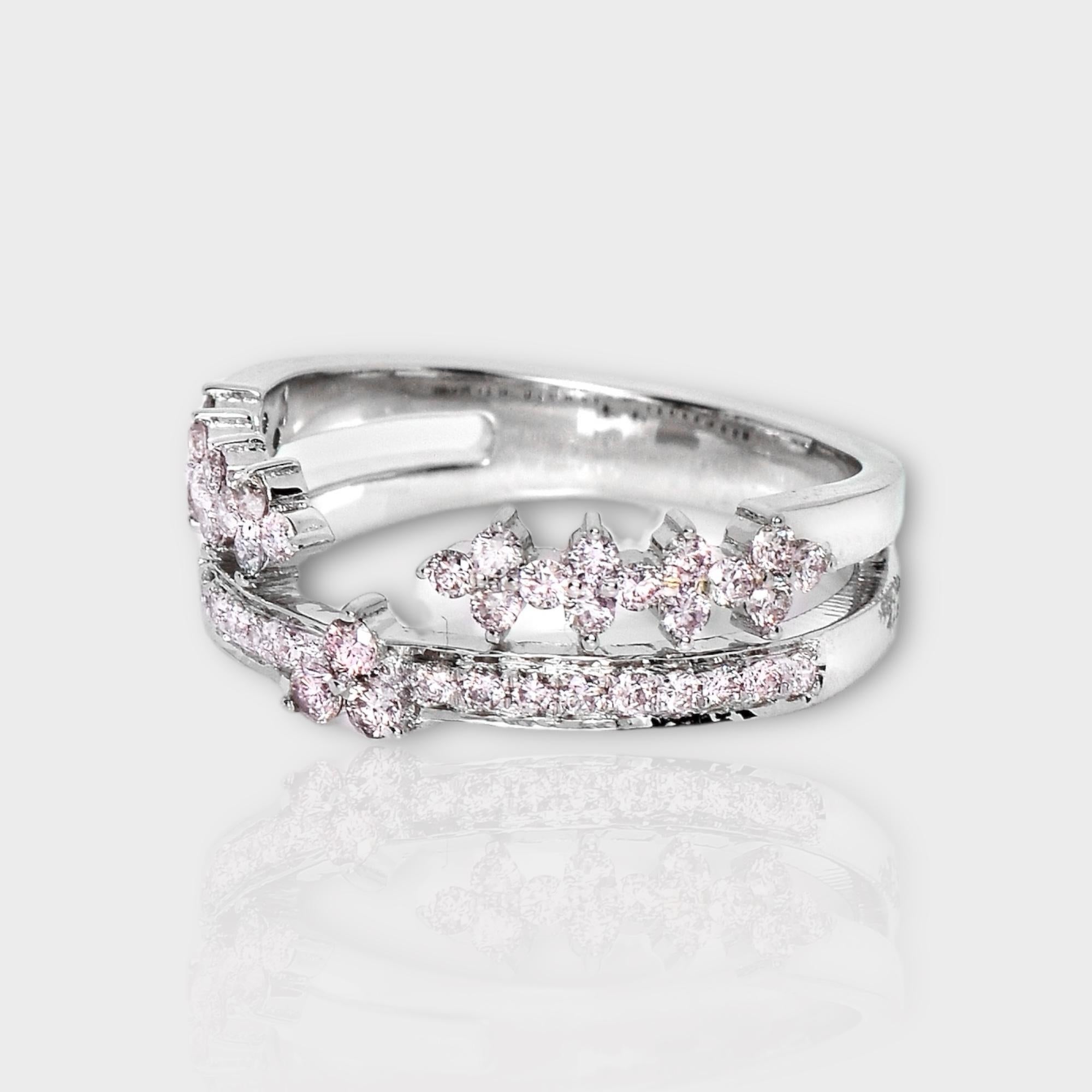 Round Cut IGI 14K 0.52 ct Natural Pink Diamonds Vintage Crown Design Engagement Ring For Sale