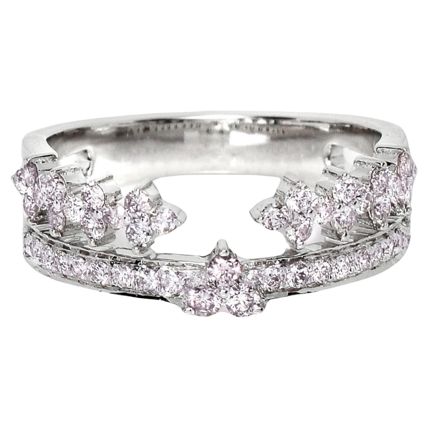 IGI 14K 0.52 ct Natural Pink Diamonds Vintage Crown Design Engagement Ring For Sale