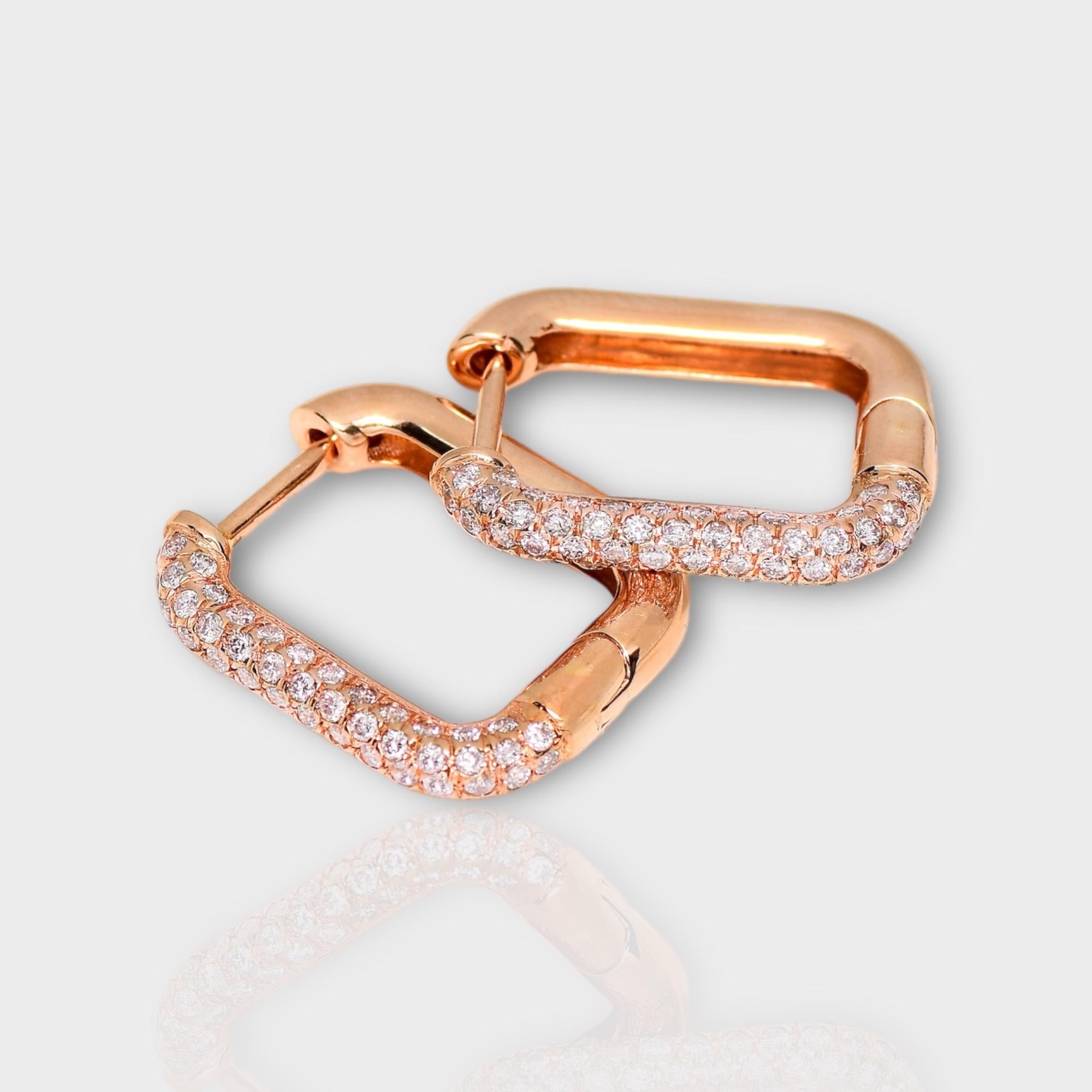 Contemporary IGI 14K 0.59 ct Natural Pink Diamonds Hoop Earrings For Sale