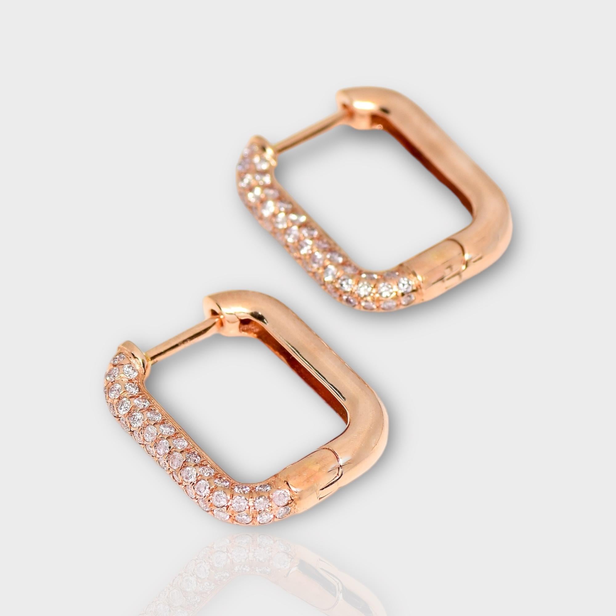 Round Cut IGI 14K 0.59 ct Natural Pink Diamonds Hoop Earrings For Sale