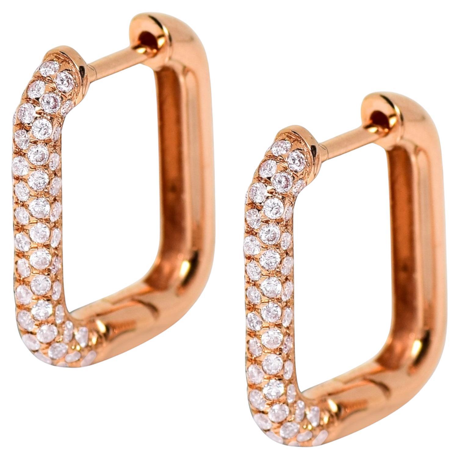 IGI 14K 0.59 ct Natural Pink Diamonds Hoop Earrings For Sale