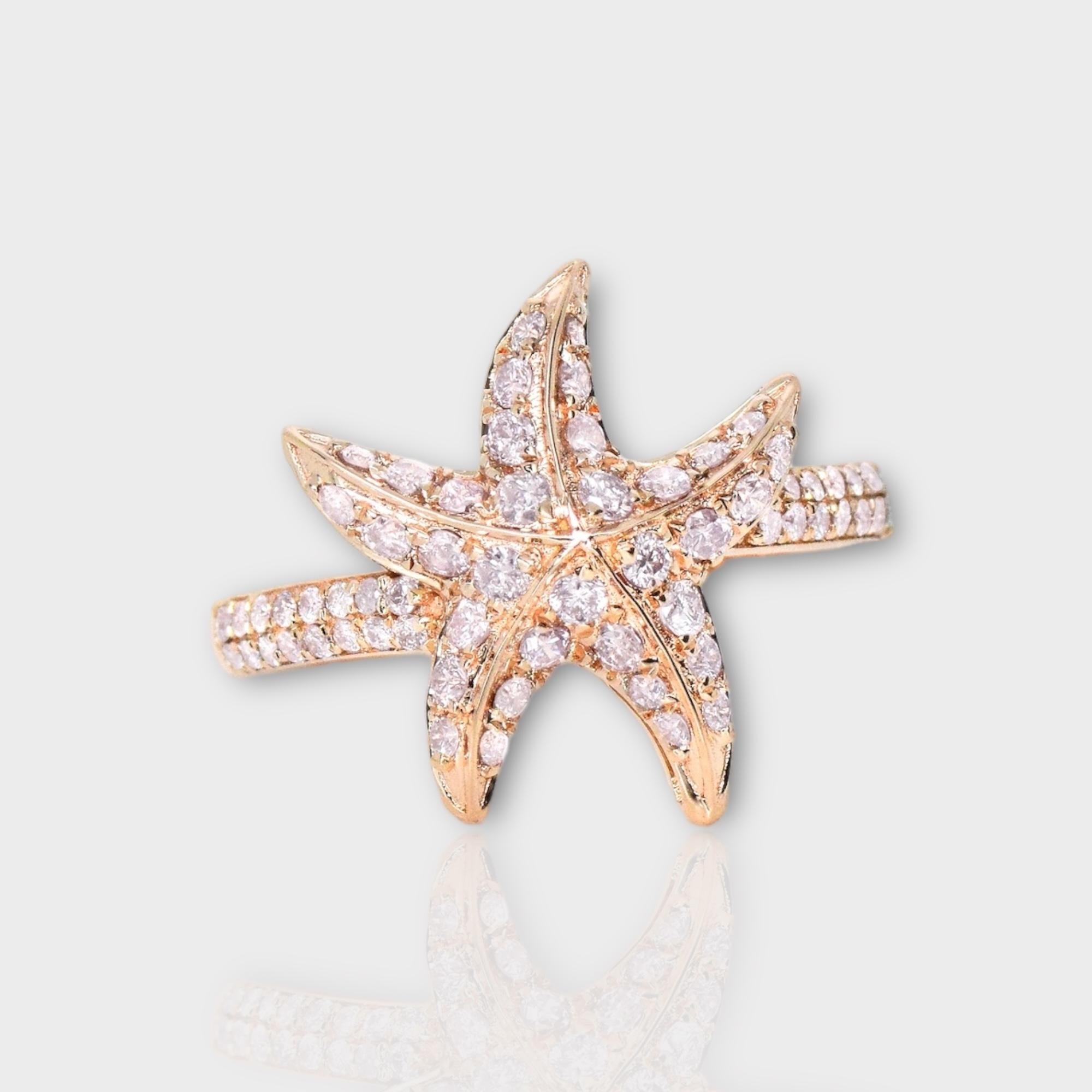 *IGI 14K 0.60 ct Natural Pink Diamonds Sea Star Design  Antique Art Deco Ring*

This band features a stunning design with a sea star crafted from 14K rose gold. It is set with natural pink diamonds weighing 0.60 carats.

This ring features colorful
