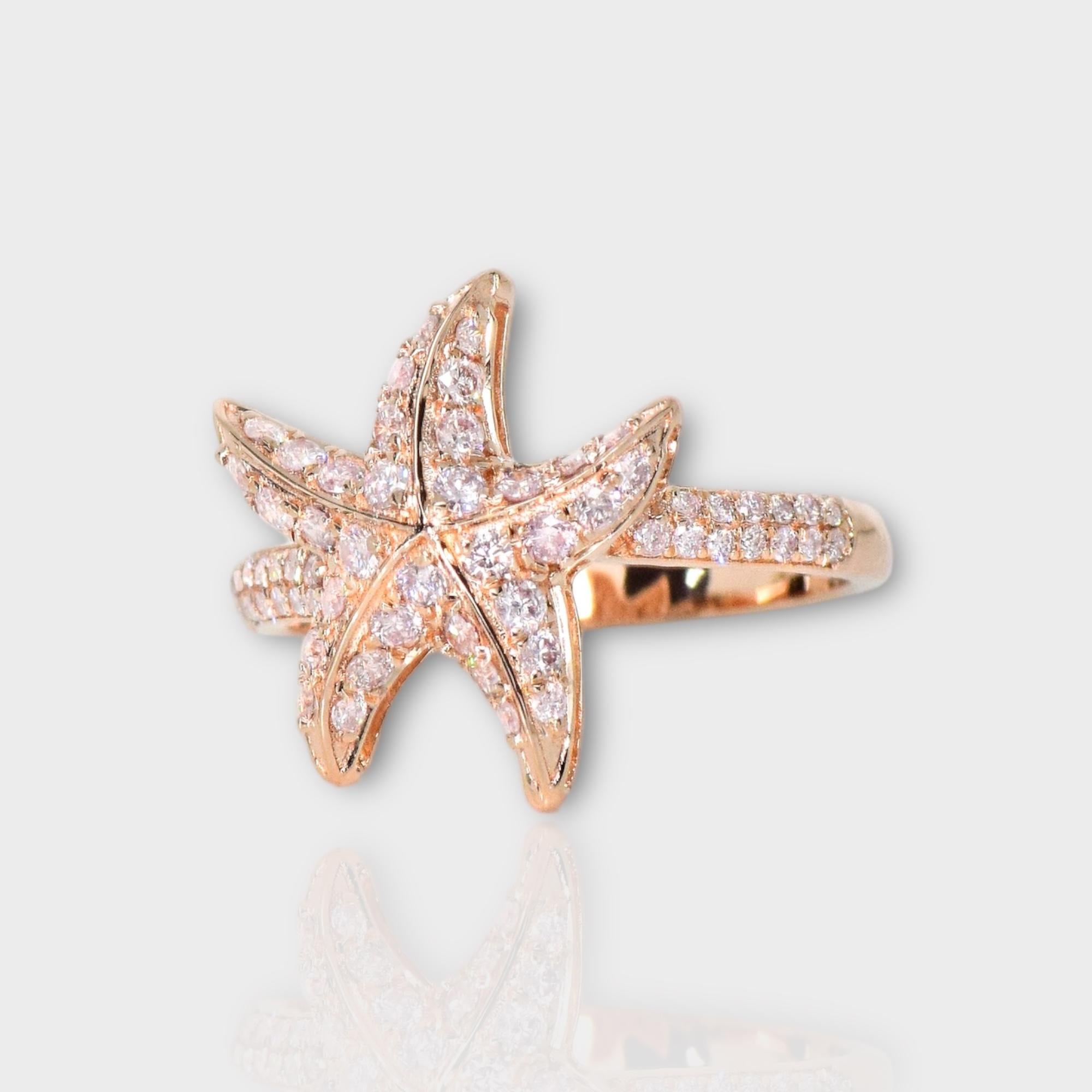 Round Cut IGI 14K 0.60 ct Natural Pink Diamonds Sea Star Design Antique Art Deco Ring For Sale