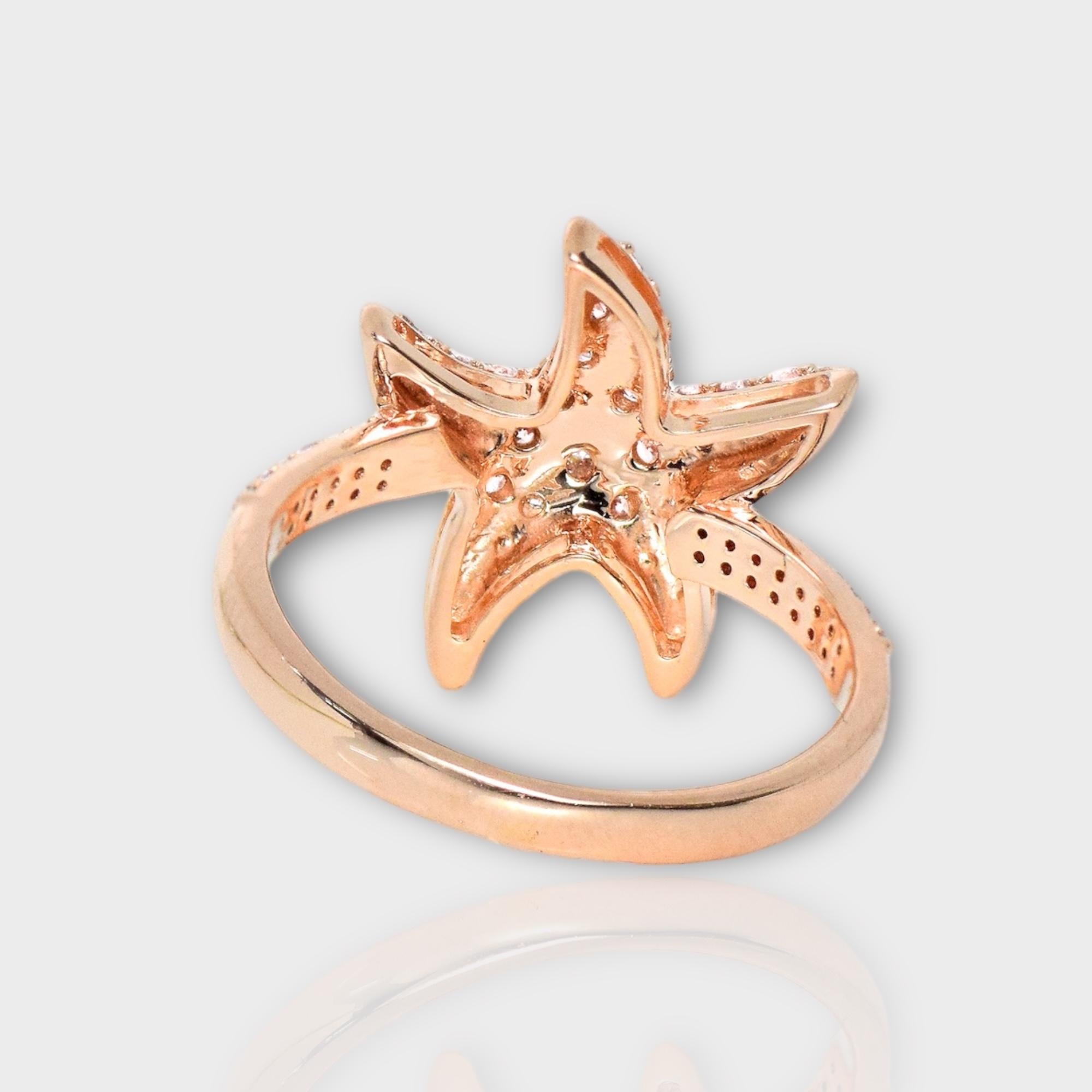 IGI 14K 0.60 ct Natural Pink Diamonds Sea Star Design Antique Art Deco Ring For Sale 2