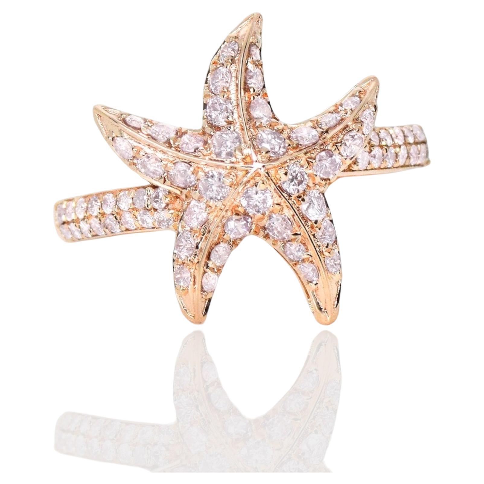 IGI 14K 0.60 ct Natural Pink Diamonds Sea Star Design Antique Art Deco Ring For Sale