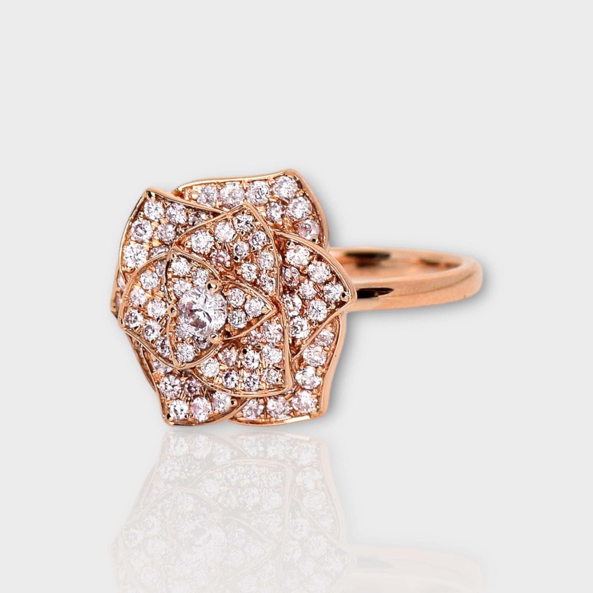 Contemporary IGI 14K 0.60 ct Natural Pink Diamonds Rose Design Antique Art Deco Ring For Sale