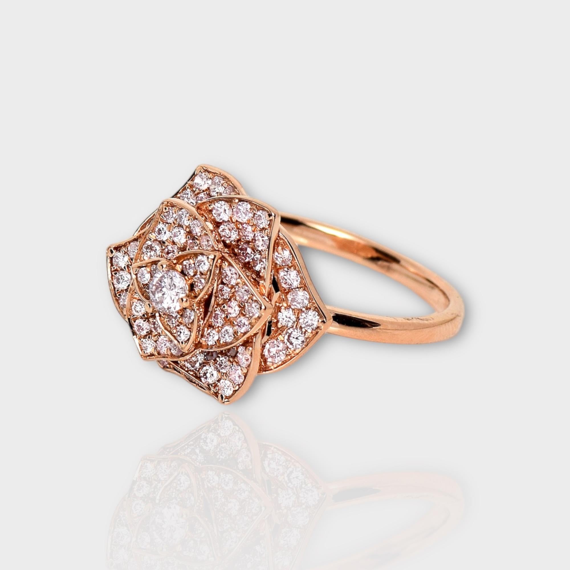 Round Cut IGI 14K 0.60 ct Natural Pink Diamonds Rose Design Antique Art Deco Ring For Sale