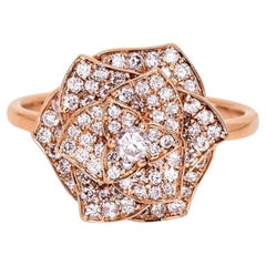 Antiker Art-Déco-Ring, IGI 14K 0,60 ct, natürliche rosa Diamanten, Rosendesign