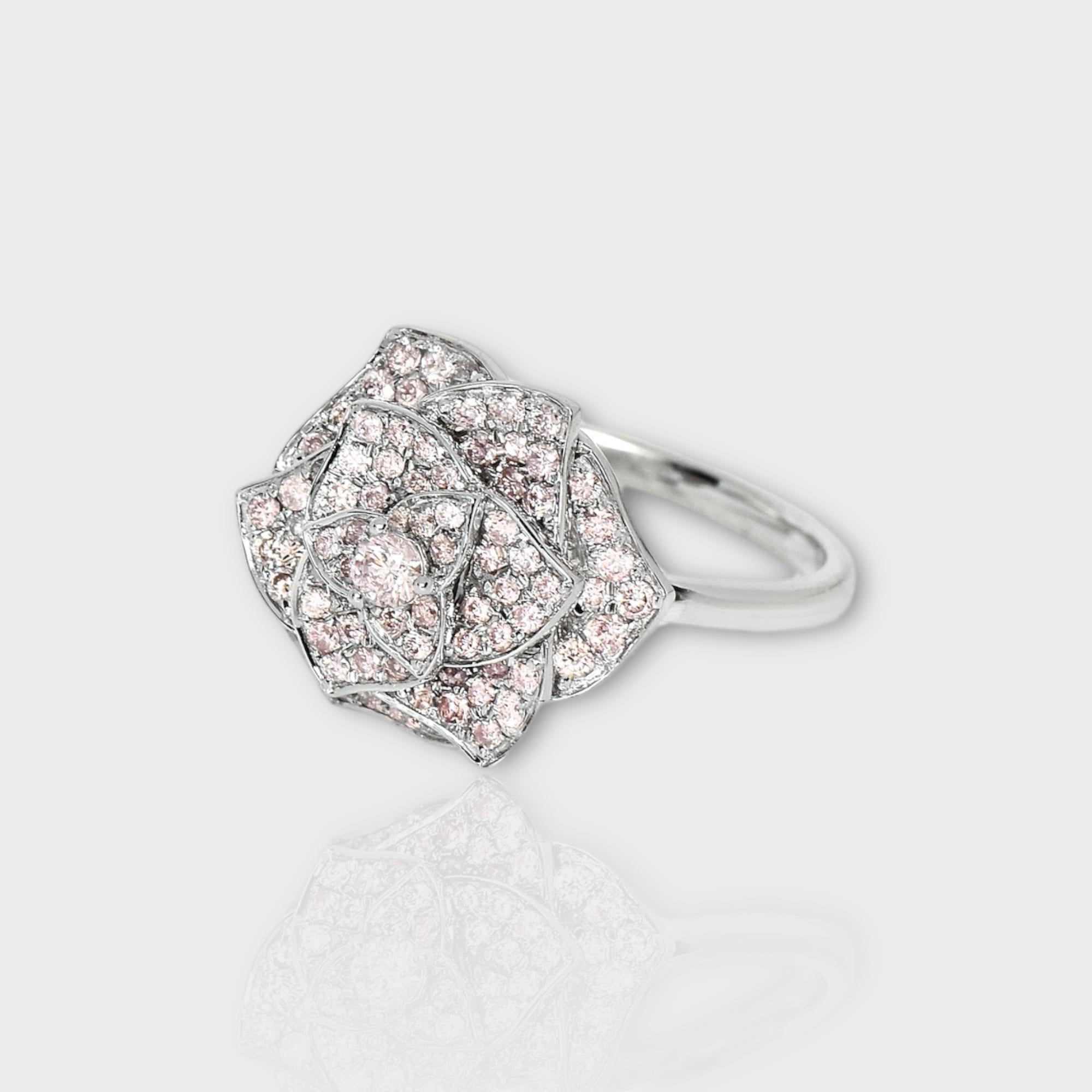 Contemporary IGI 14K 0.62 ct Natural Pink Diamonds Rose Design Antique Art Deco Ring For Sale
