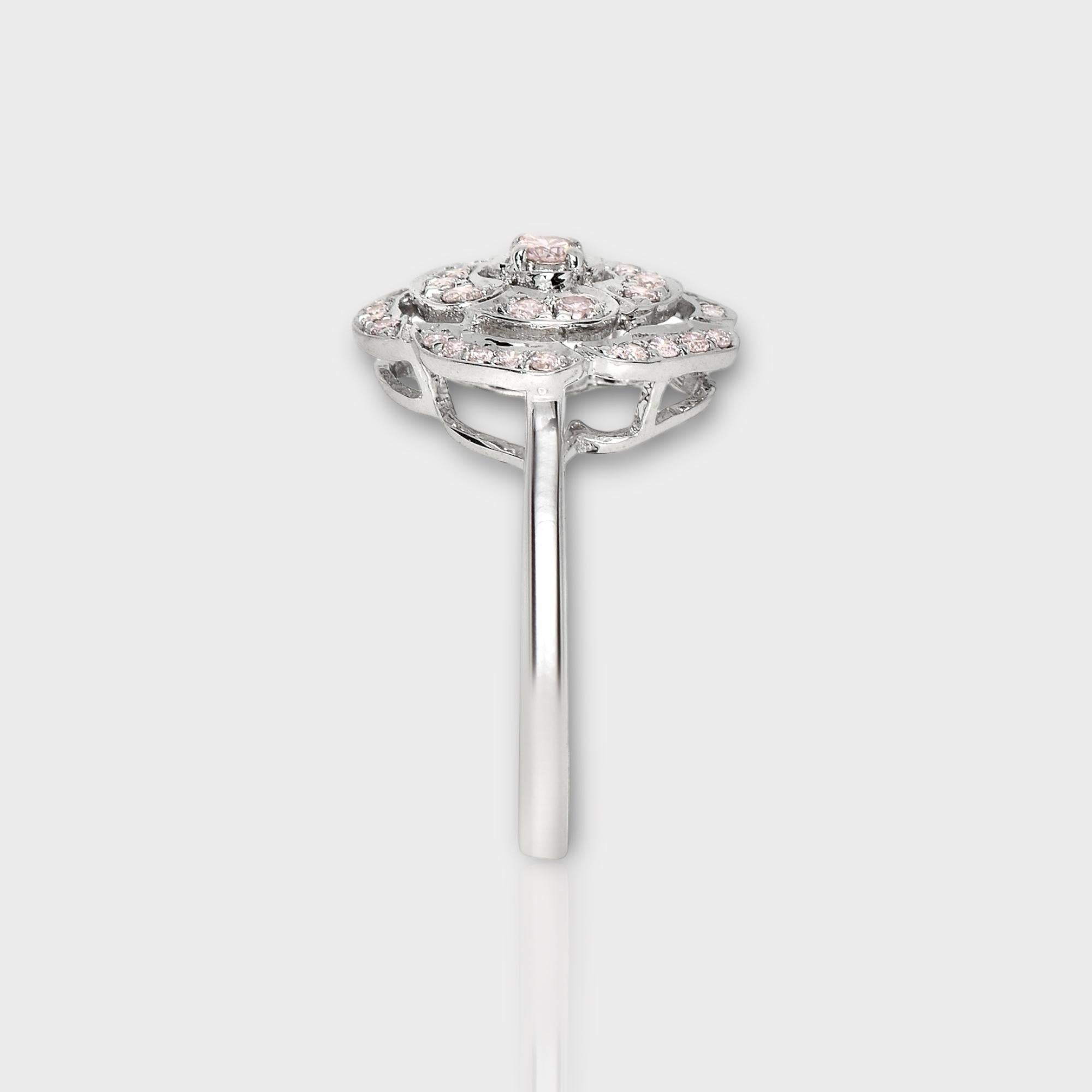 Round Cut IGI 14K 0.62 ct Natural Pink Diamonds Rose Design Antique Art Deco Ring For Sale