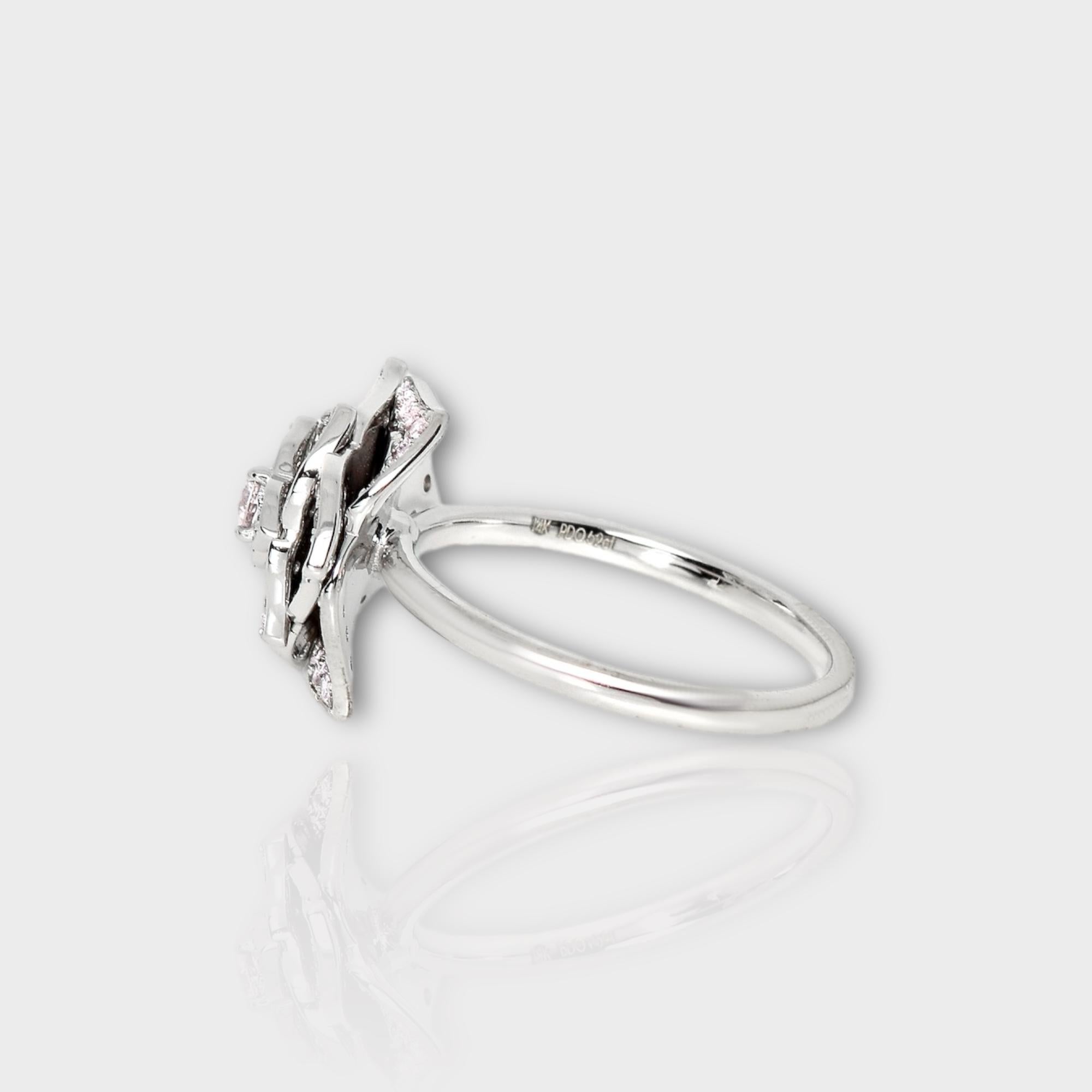 Women's IGI 14K 0.62 ct Natural Pink Diamonds Rose Design Antique Art Deco Ring For Sale