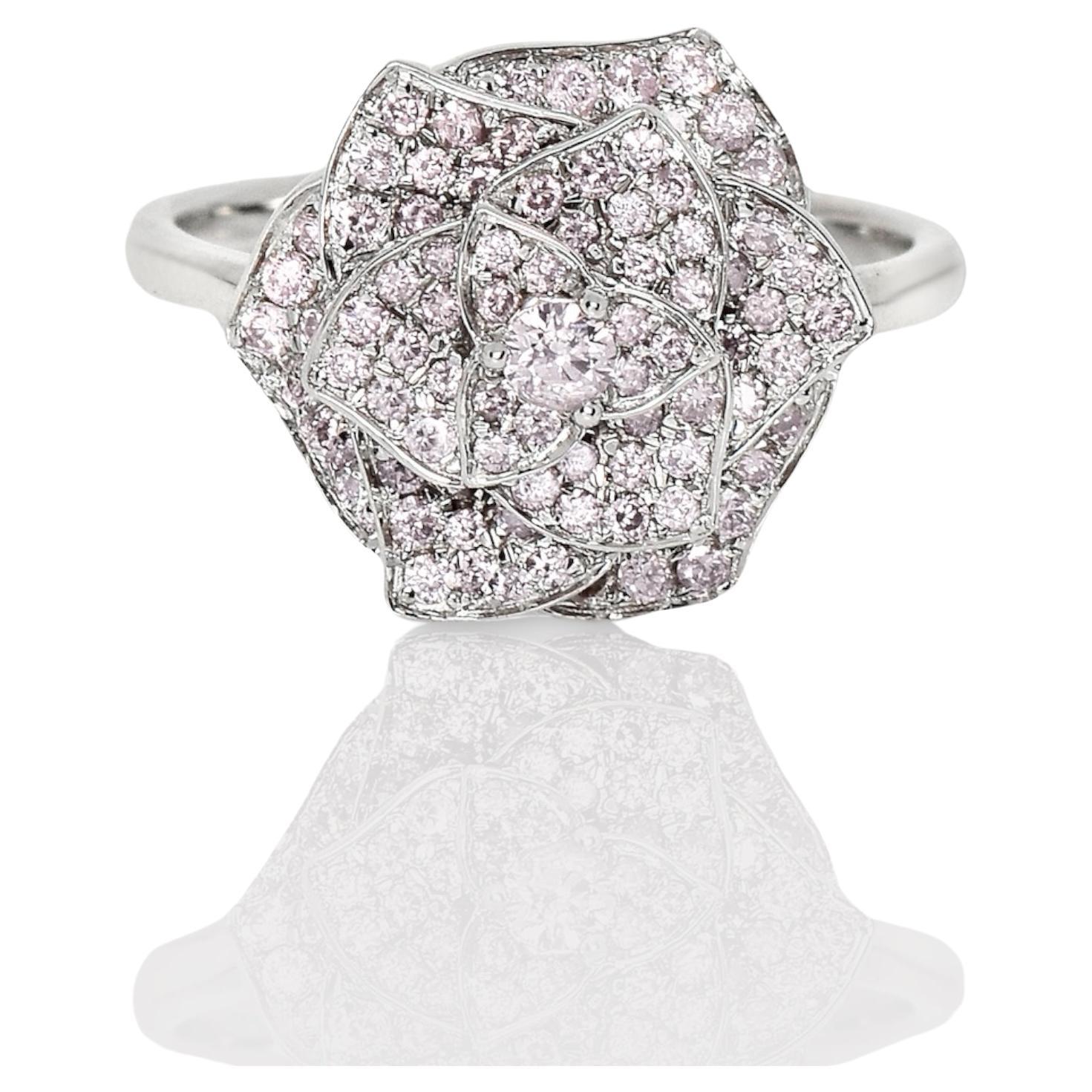 IGI 14K 0.62 ct Natural Pink Diamonds Rose Design Antique Art Deco Ring For Sale