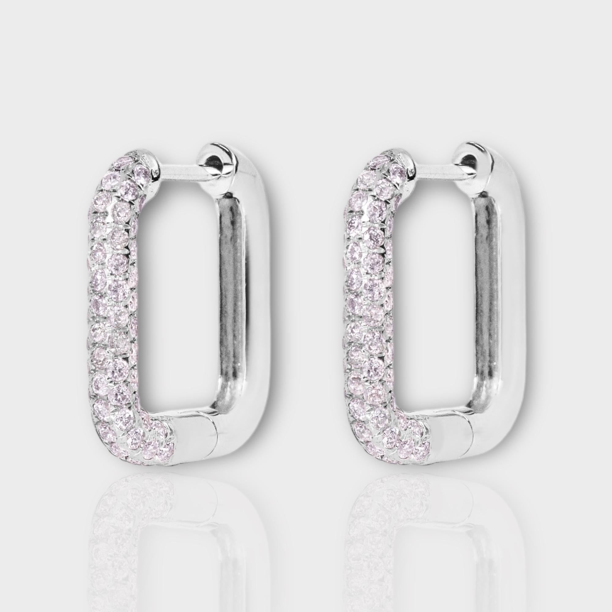 Round Cut IGI 14K 0.68 ct Natural Pink Diamonds Hoop Earrings For Sale