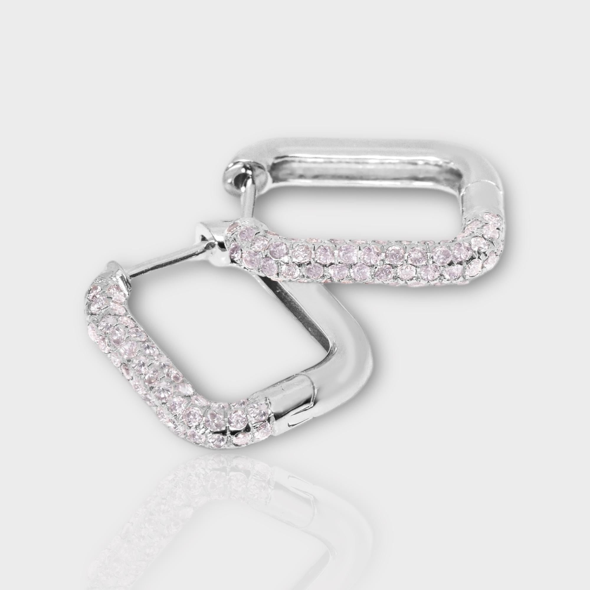 Women's IGI 14K 0.68 ct Natural Pink Diamonds Hoop Earrings For Sale