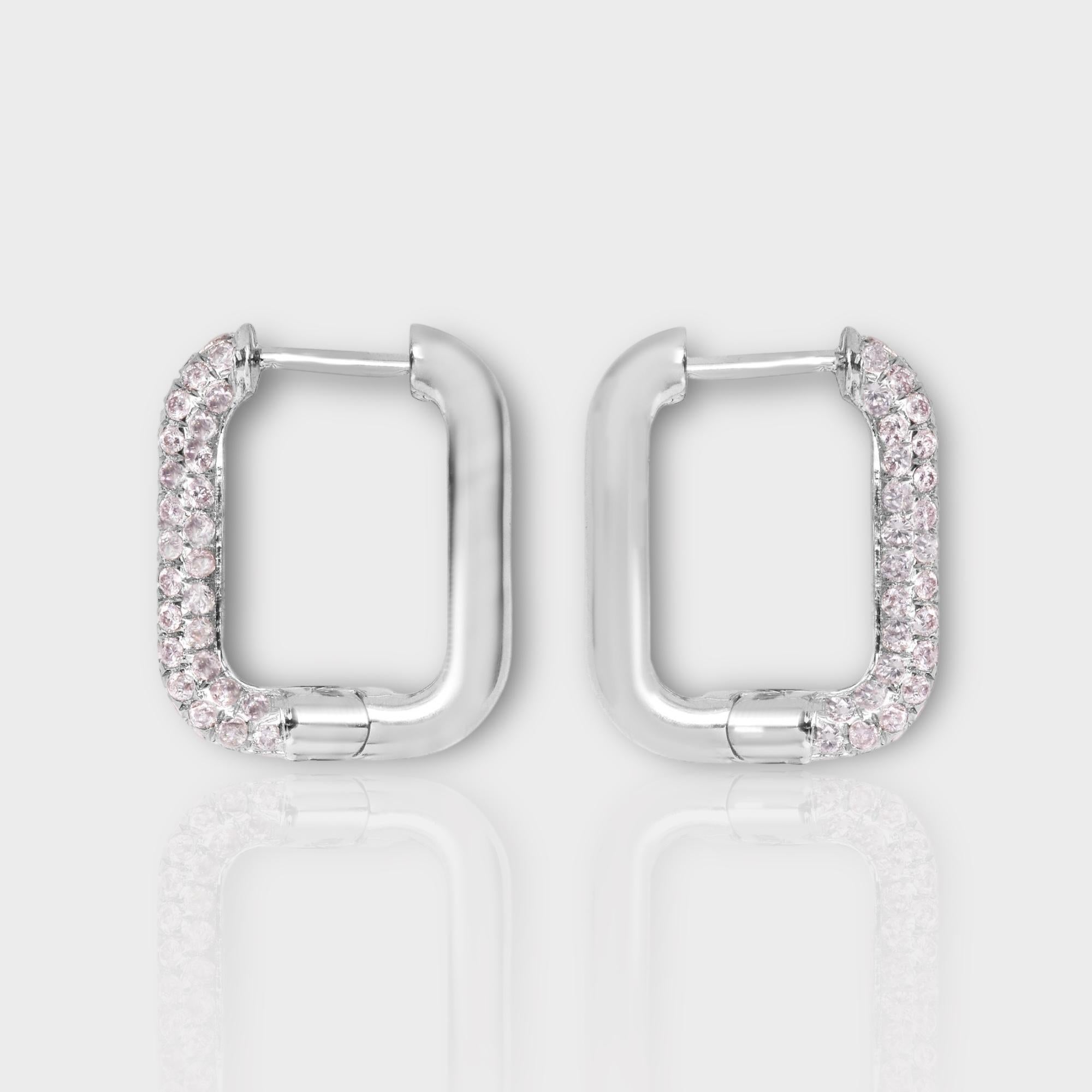 IGI 14K 0.68 ct Natural Pink Diamonds Hoop Earrings For Sale 1