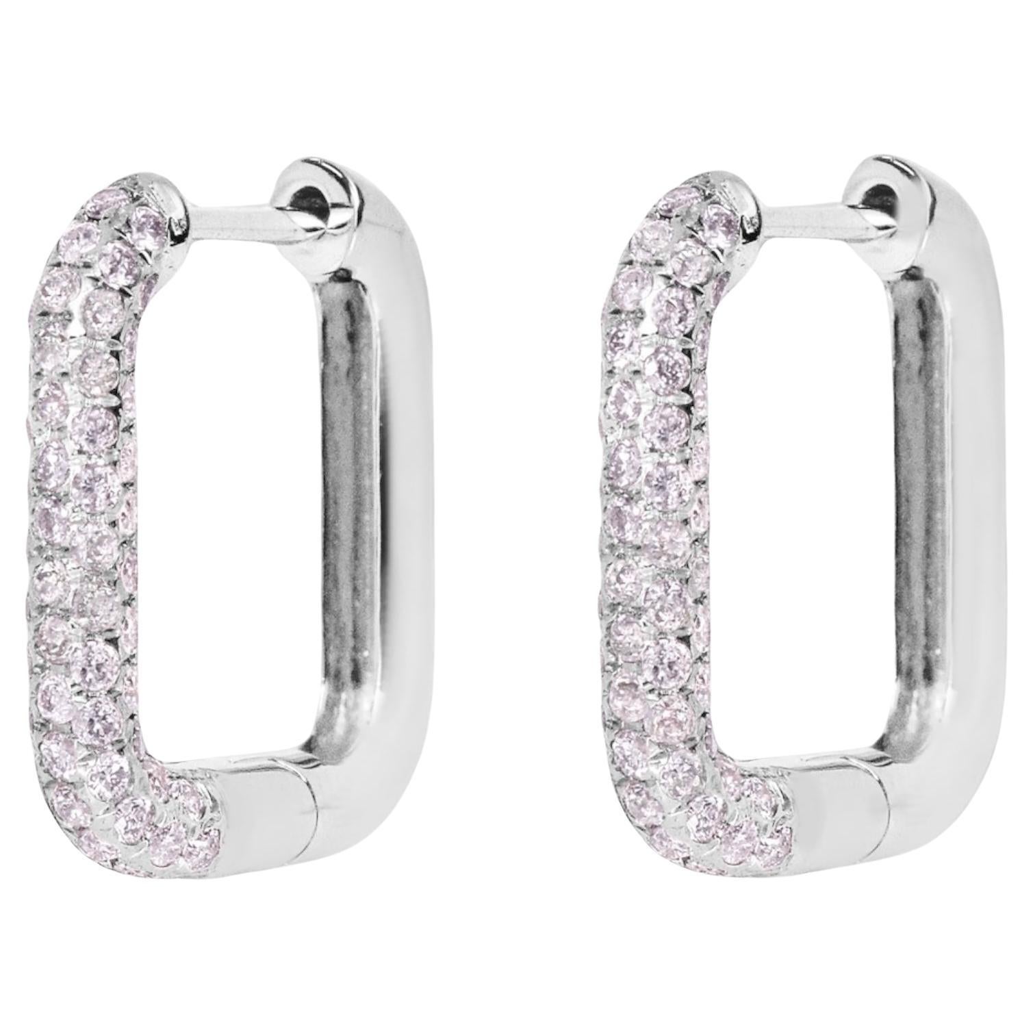 IGI 14K 0.68 ct Natural Pink Diamonds Hoop Earrings For Sale