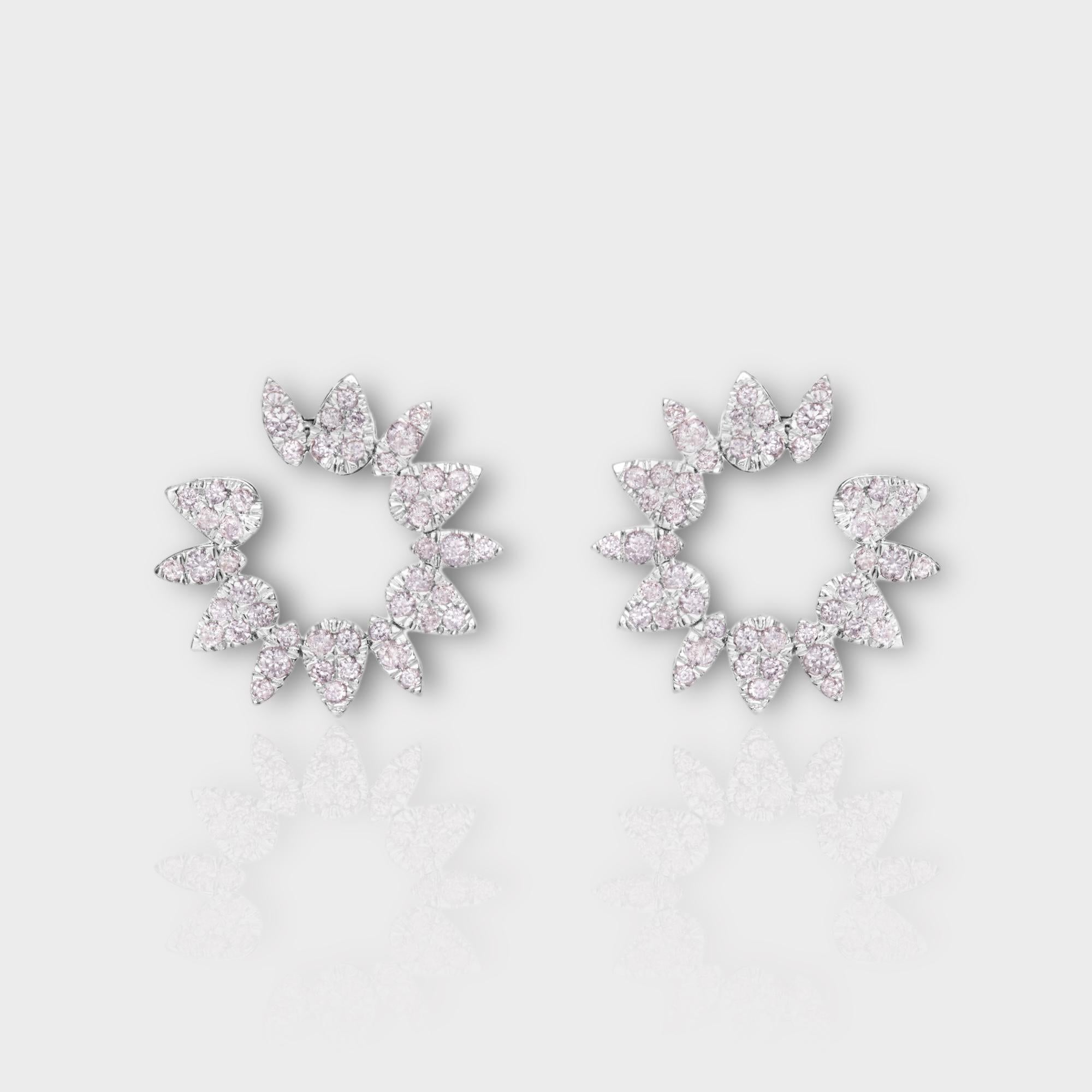 Round Cut IGI 14K 0.84 ct Natural Pink Diamonds Radiant Design Stud Earrings For Sale