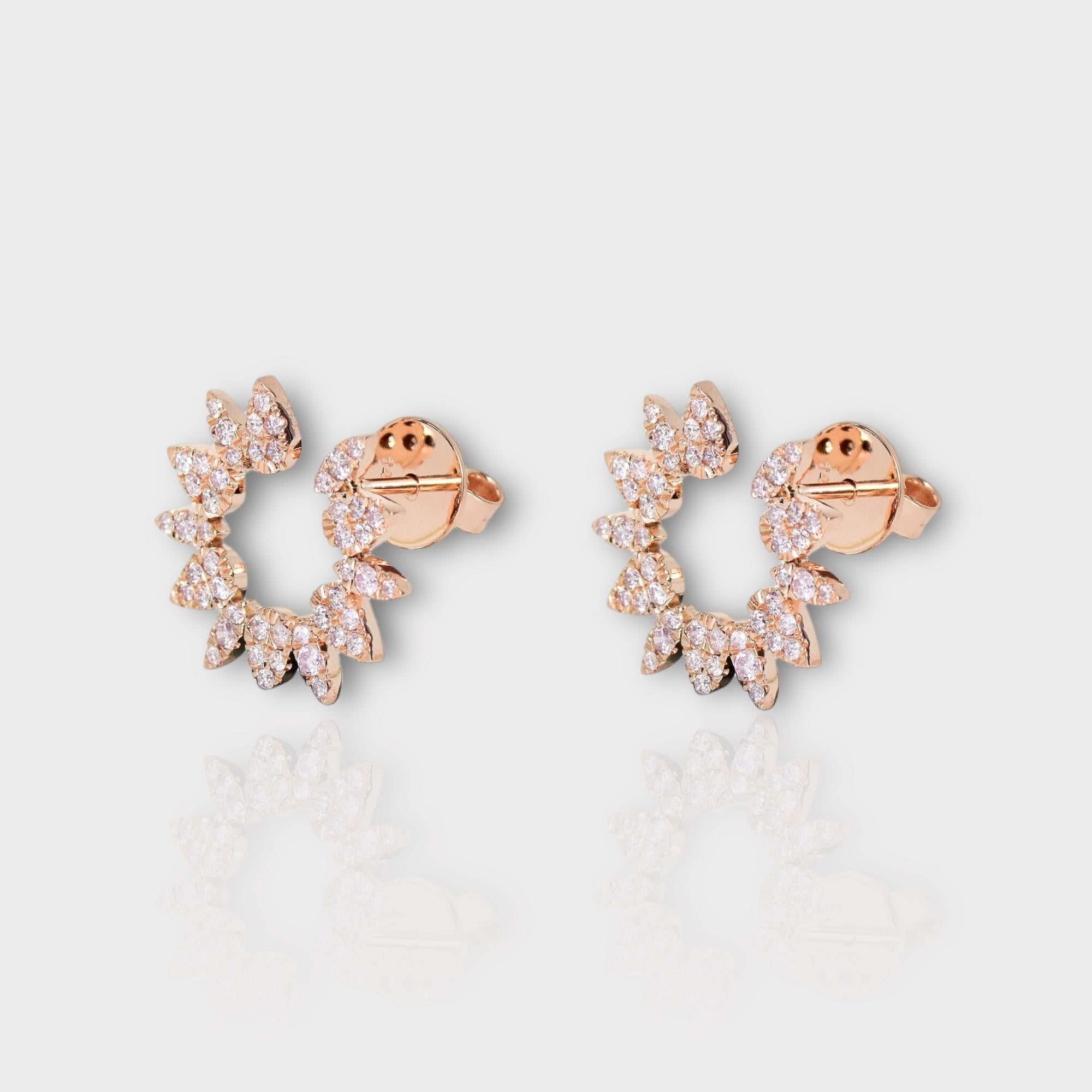 Round Cut IGI 14K 0.84 ct Natural Pink Diamonds Radiant Design Stud Earrings For Sale