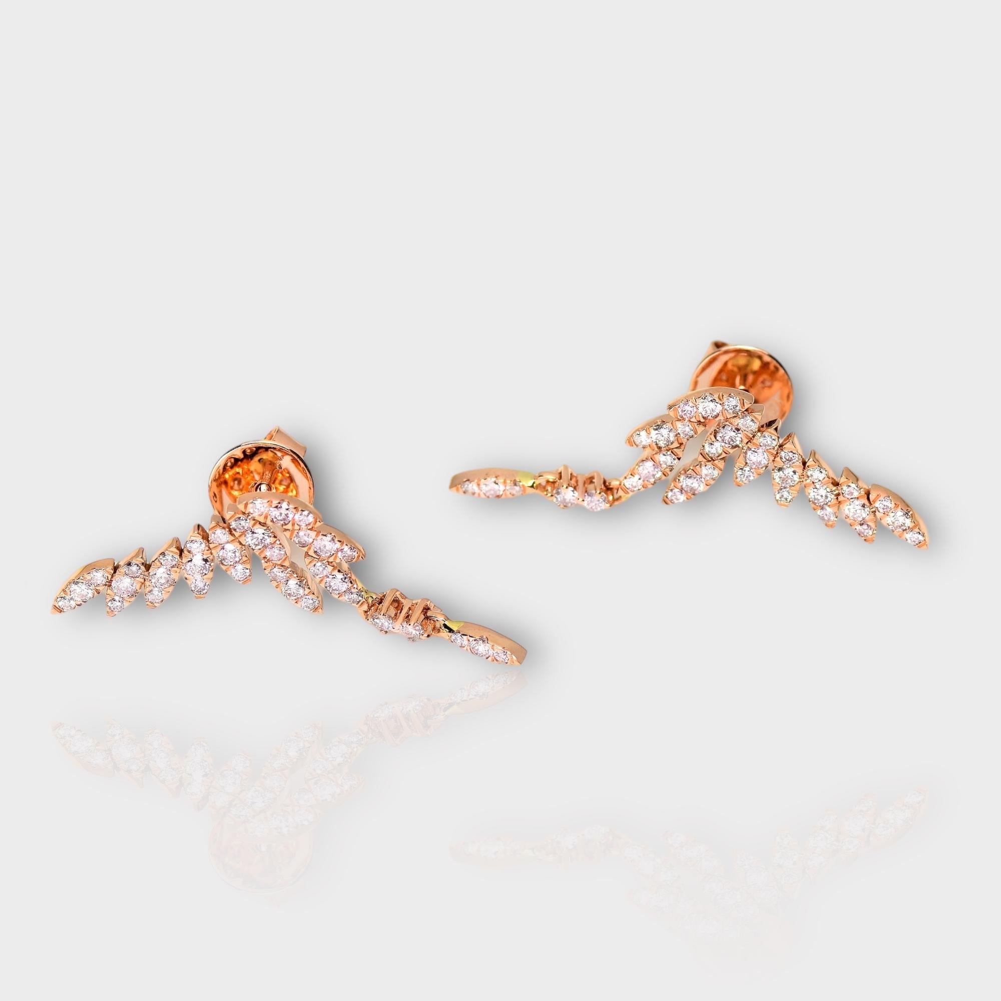 Contemporary IGI 14K 0.87 ct Natural Pink Diamonds Art Deco Design Stud Earrings For Sale