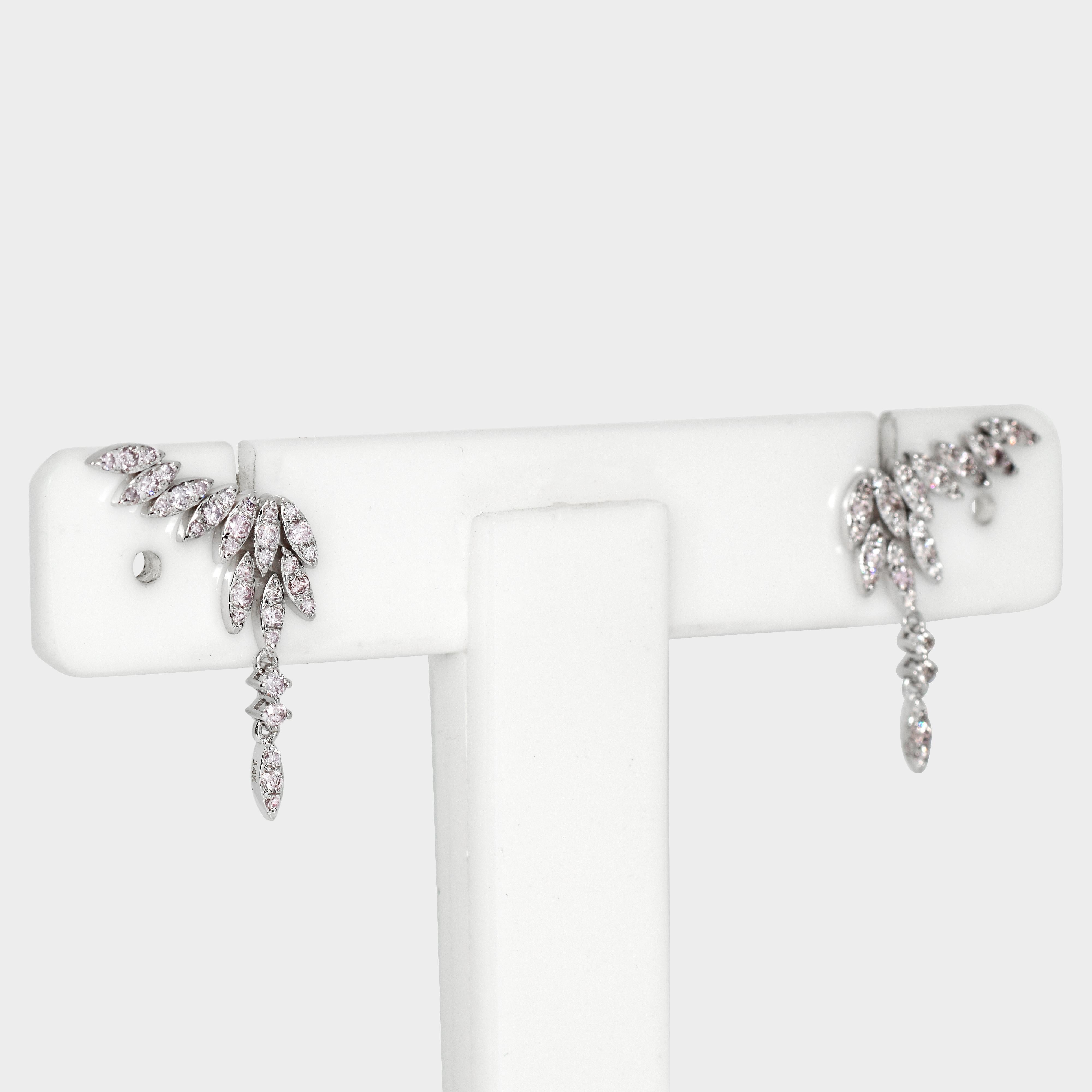 Women's IGI 14K 0.87 ct Natural Pink Diamonds Art Deco Design Stud Earrings For Sale