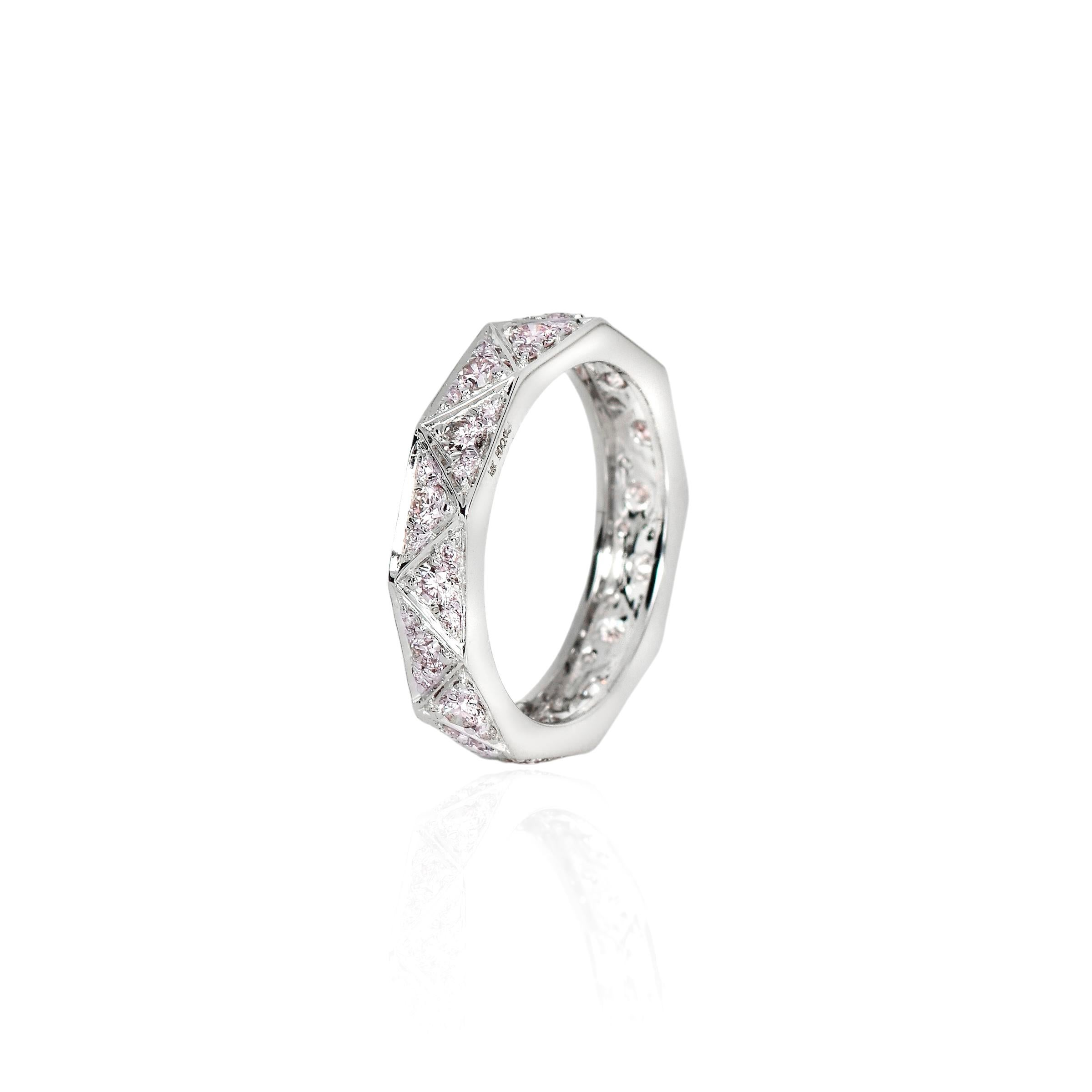 Contemporary IGI 14K 0.91 ct Natural Pink Diamonds Art Deco Eternity Engagement Ring For Sale