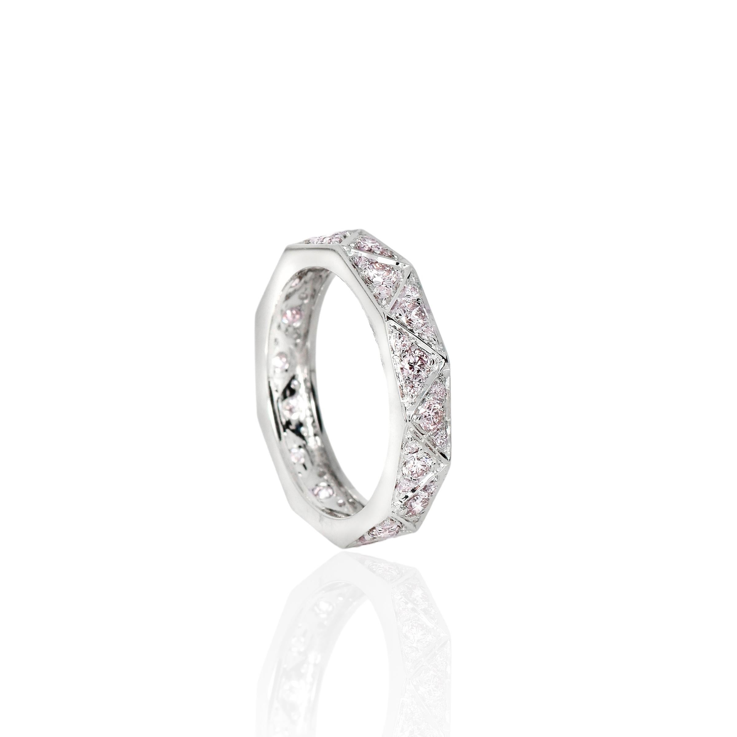 Round Cut IGI 14K 0.91 ct Natural Pink Diamonds Art Deco Eternity Engagement Ring For Sale