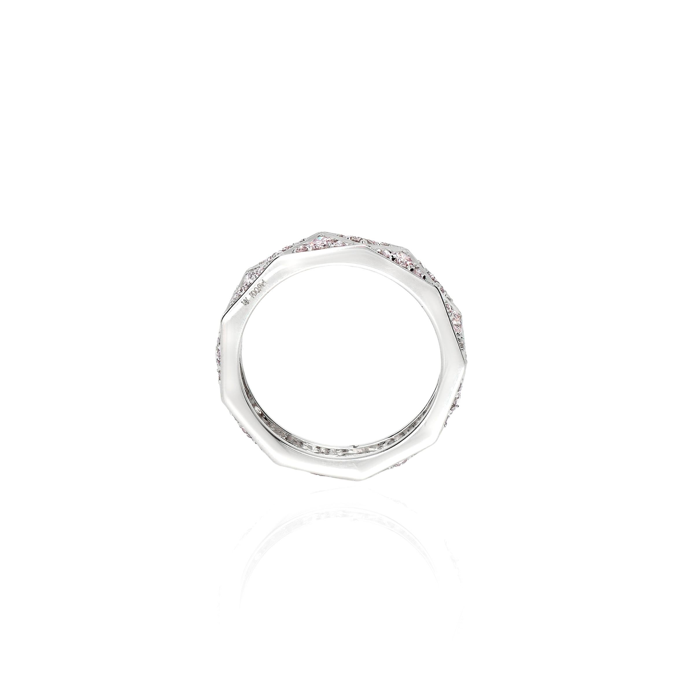 Women's IGI 14K 0.91 ct Natural Pink Diamonds Art Deco Eternity Engagement Ring For Sale