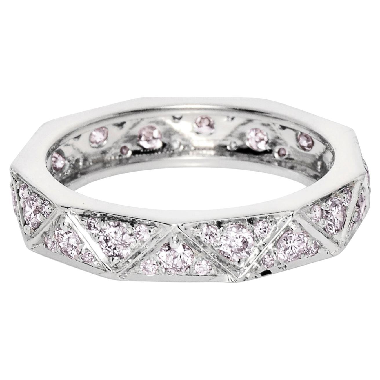 IGI 14K 0.91 ct Natural Pink Diamonds Art Deco Eternity Engagement Ring For Sale