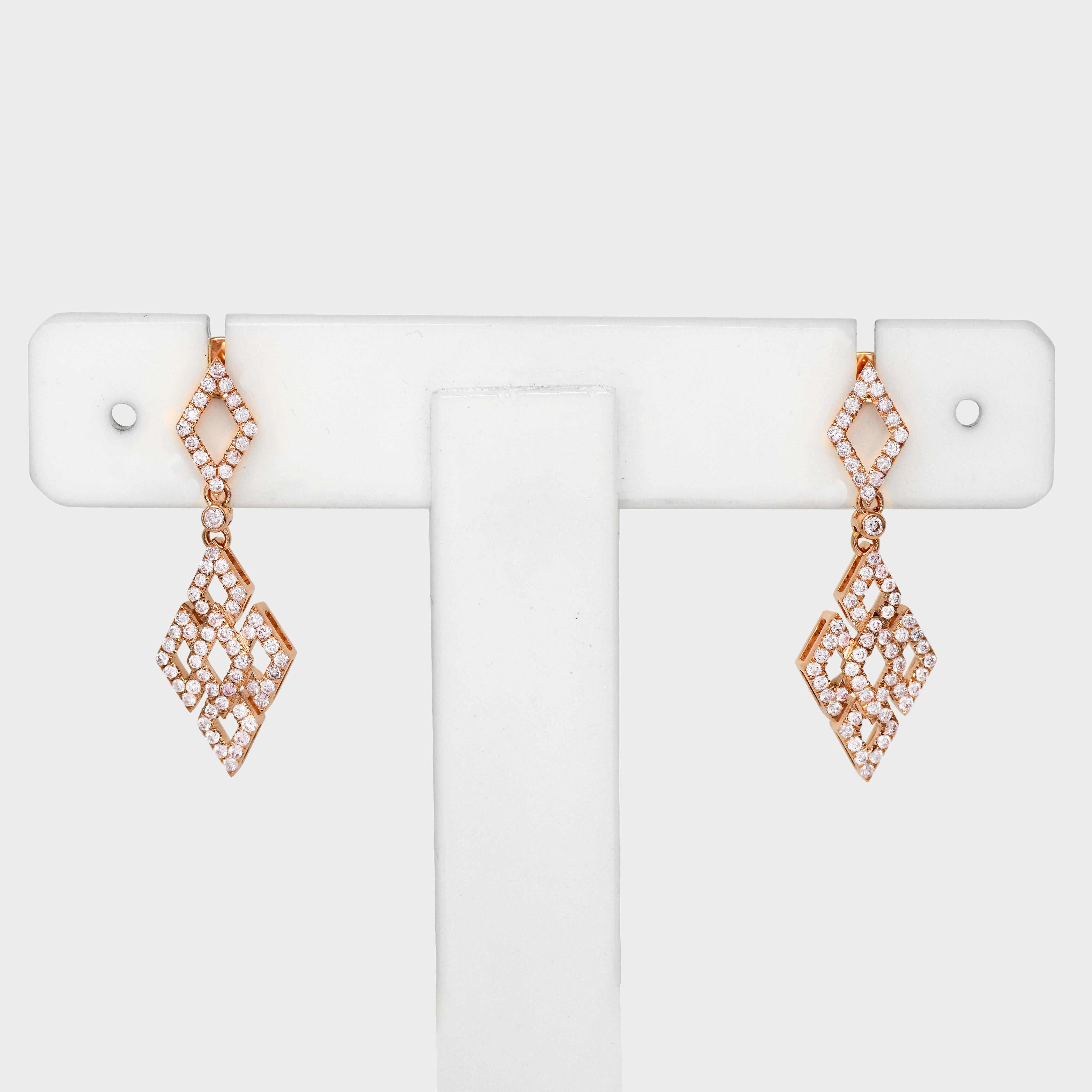 Contemporary IGI 14K 0.95 ct Natural Pink Diamonds Art Deco Design Stud Earrings For Sale