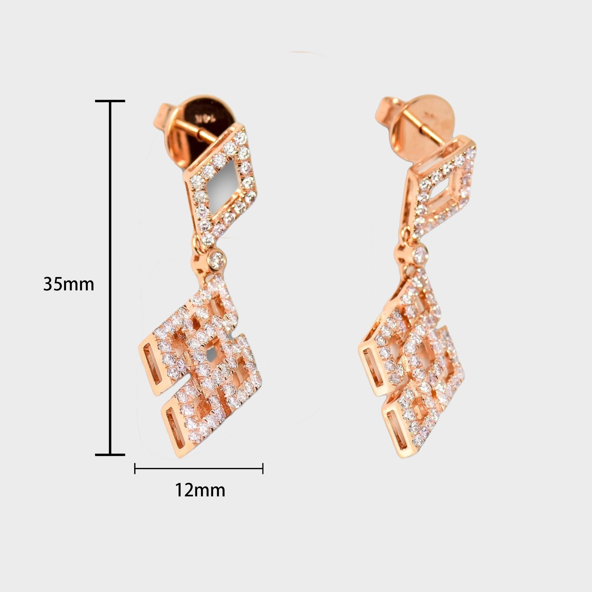 IGI 14K 0.95 ct Natural Pink Diamonds Art Deco Design Stud Earrings For Sale 3