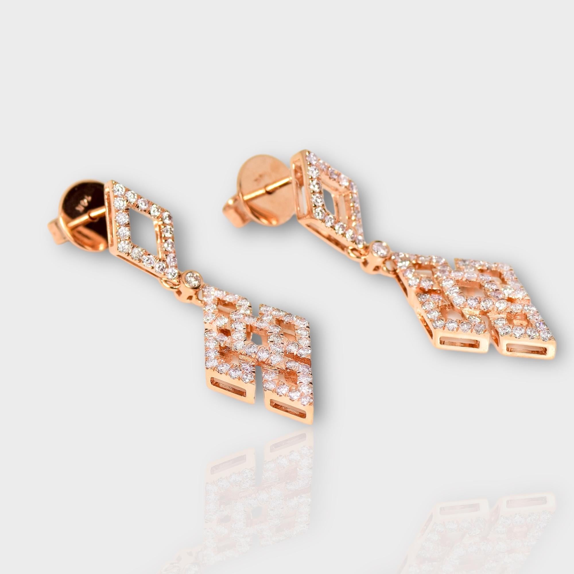 Women's IGI 14K 0.95 ct Natural Pink Diamonds Art Deco Design Stud Earrings For Sale