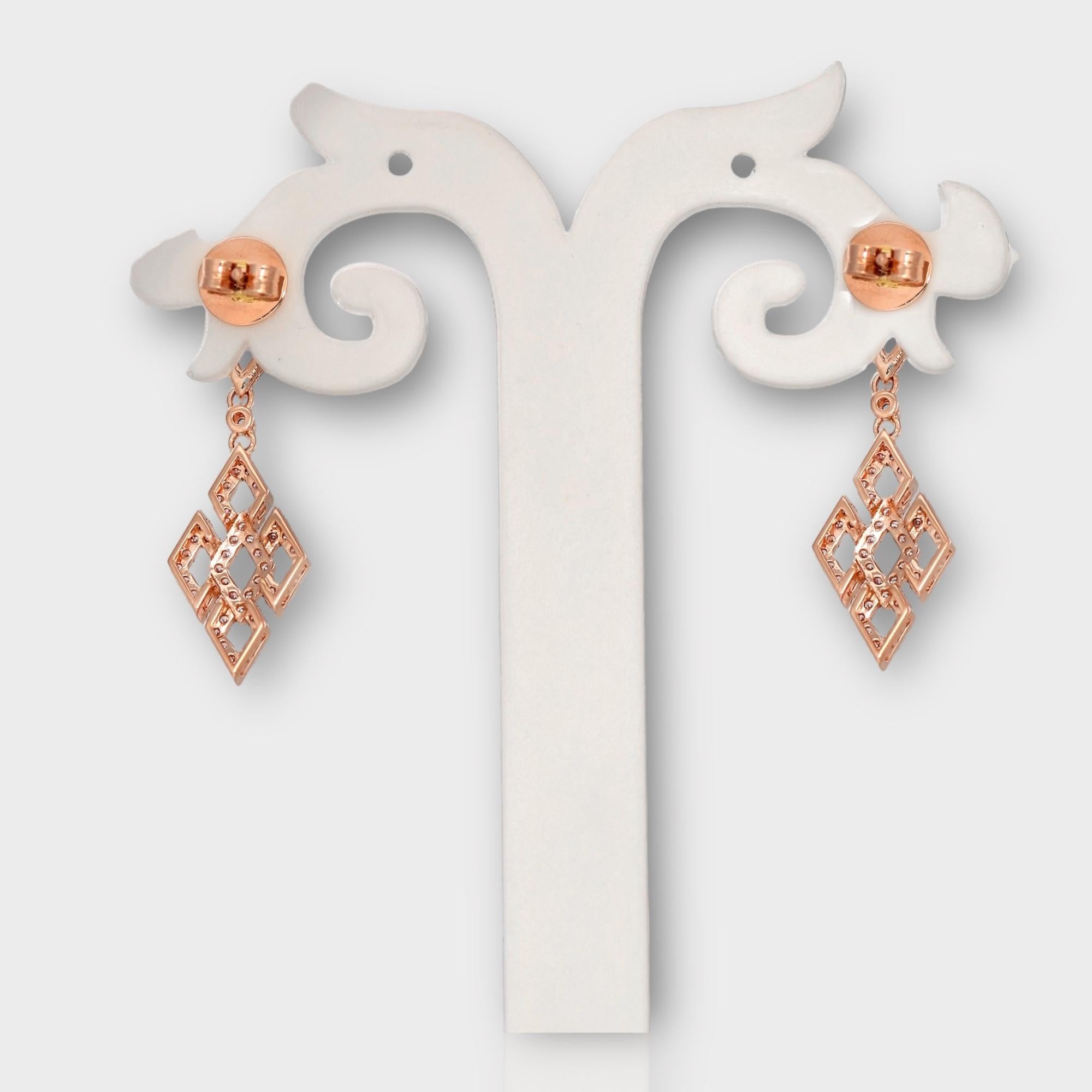 IGI 14K 0.95 ct Natural Pink Diamonds Art Deco Design Stud Earrings For Sale 2